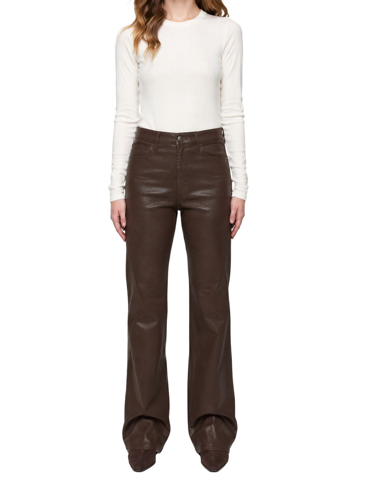 Evie Wax Coated High Rise Slim Boot Jeans in Mocha