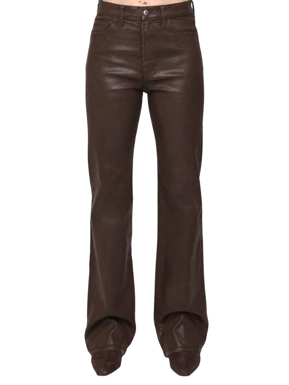 Evie Wax Coated High Rise Slim Boot Jeans in Mocha