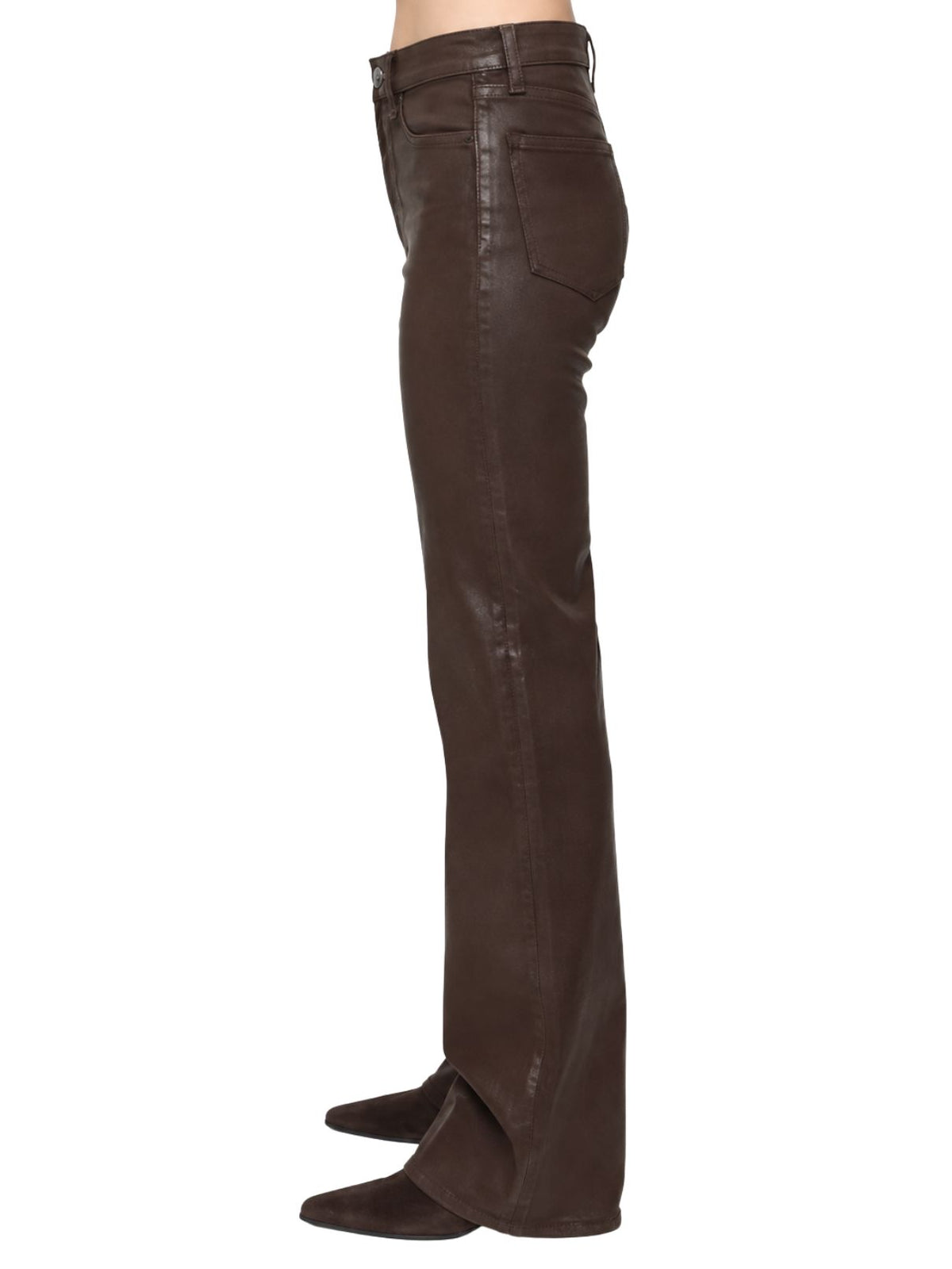 Evie Wax Coated High Rise Slim Boot Jeans in Mocha