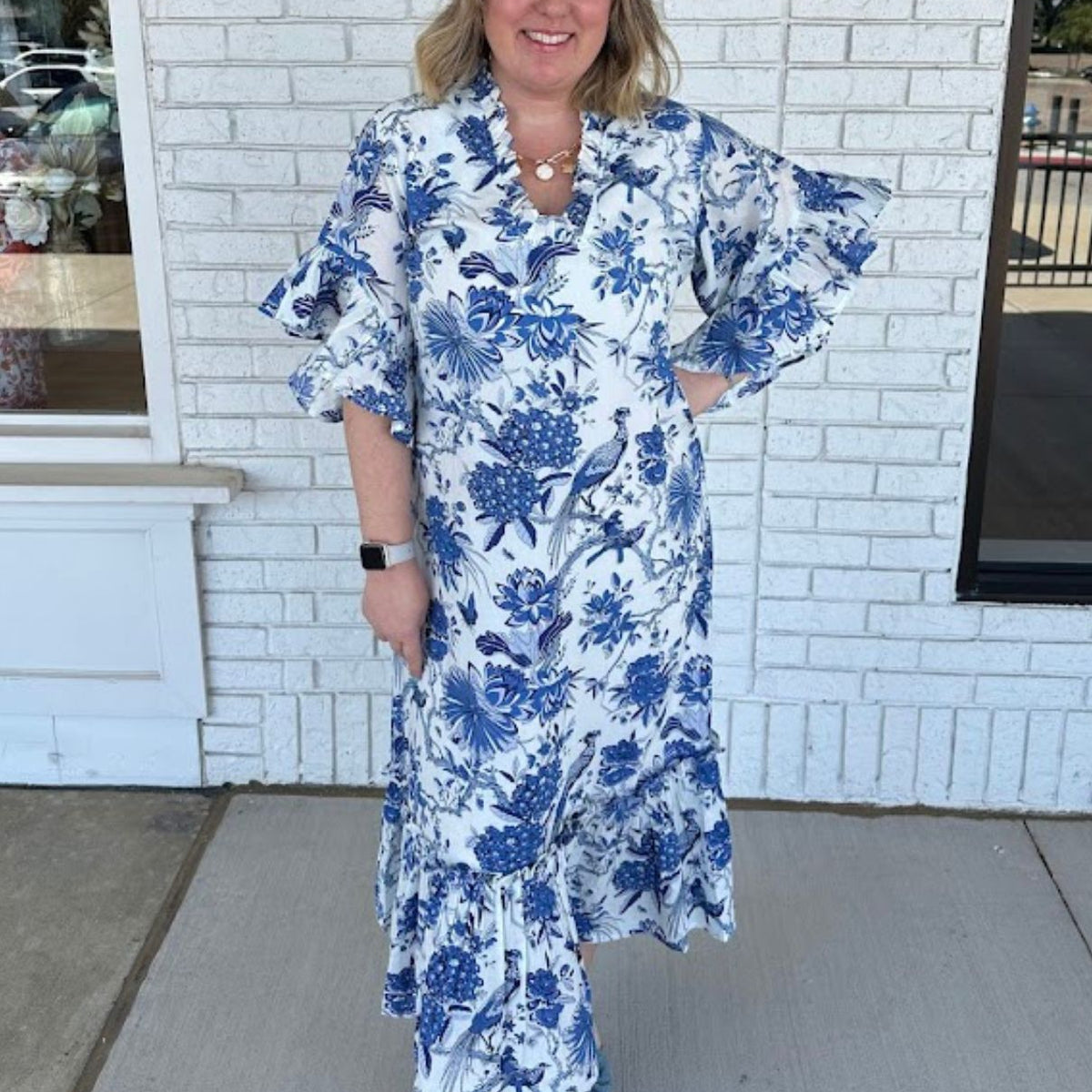 Fitz and Willa Soleil Maxi Dress in Blue Toile