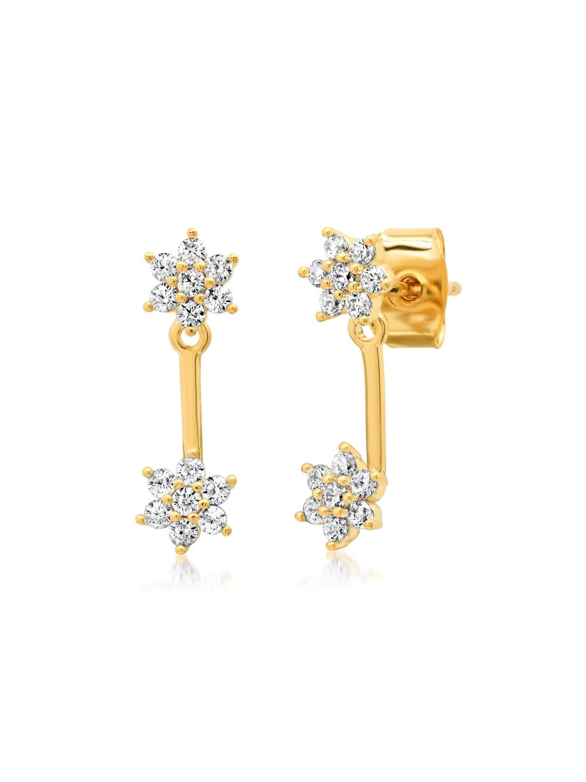 Flower CZ Ear Jacket Earrings in Gold
