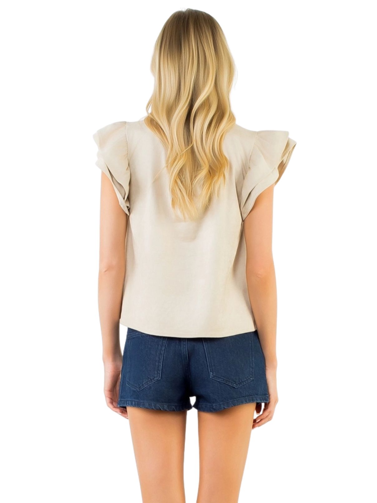 Flutter Embroidered Suede Top – Cream