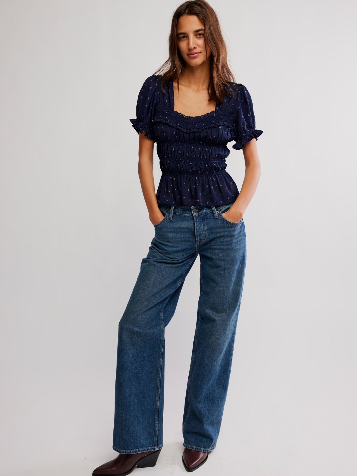 Free People Adore You Blouse in Peacoat