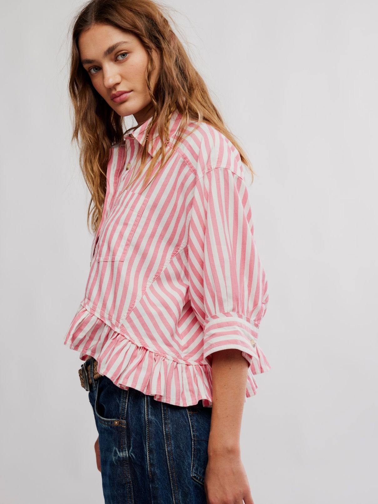 Free People Bailey Stripe Top in Coral Stripe