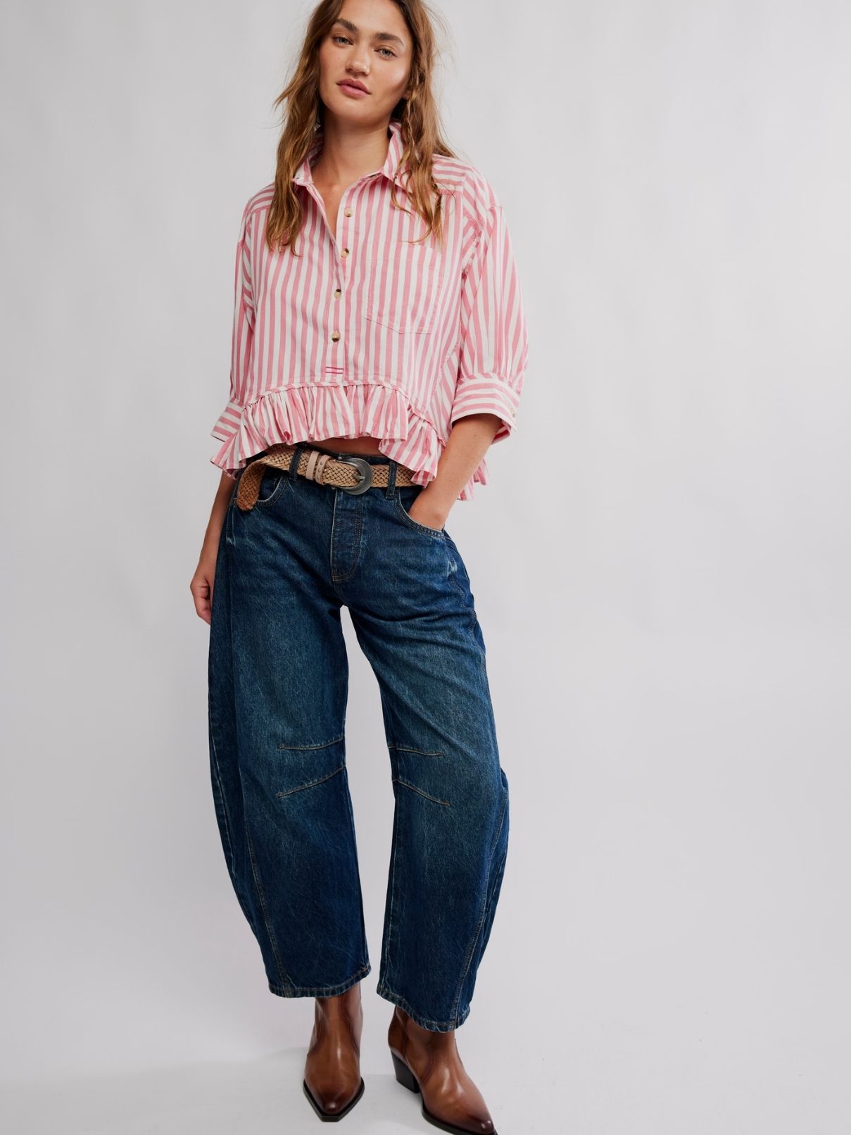 Free People Bailey Stripe Top in Coral Stripe