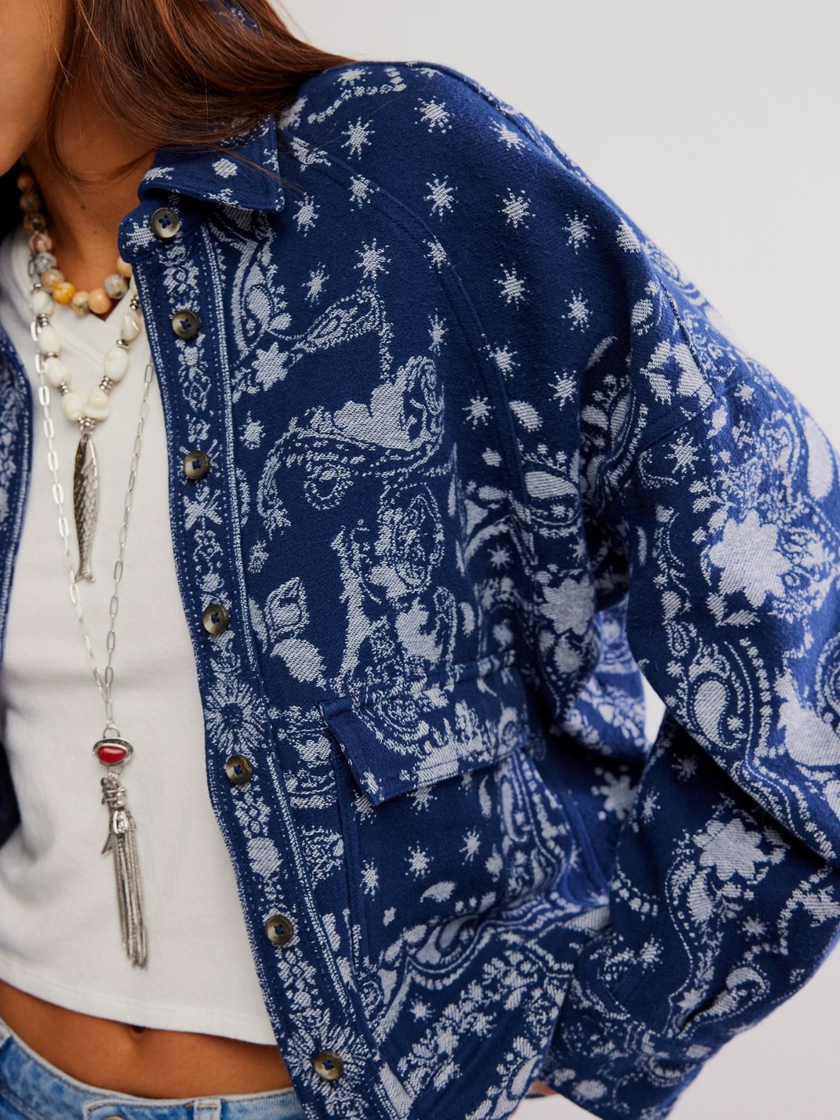 Free People Bandana Jacquard Shirt in Indigo