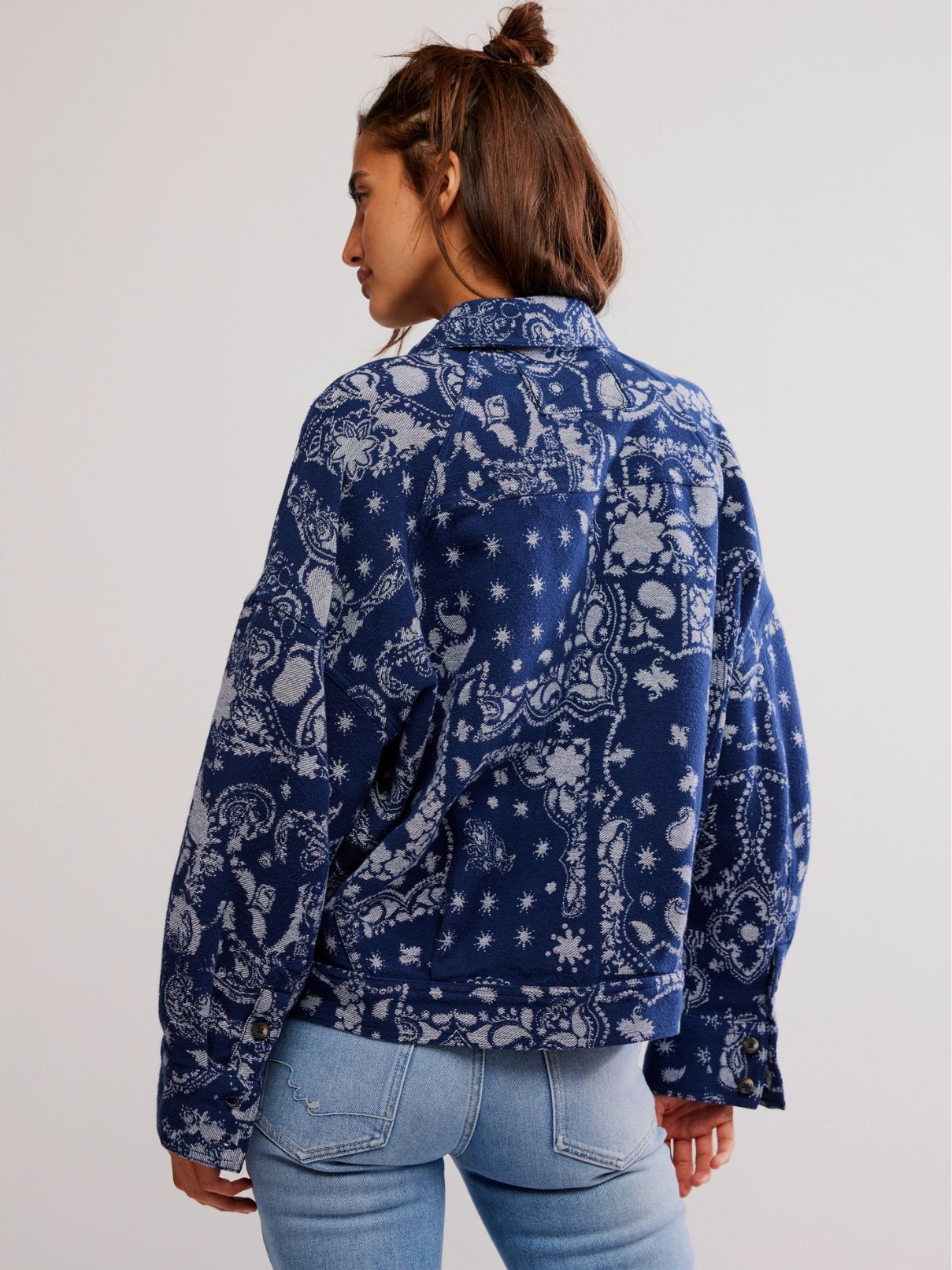 Free People Bandana Jacquard Shirt in Indigo