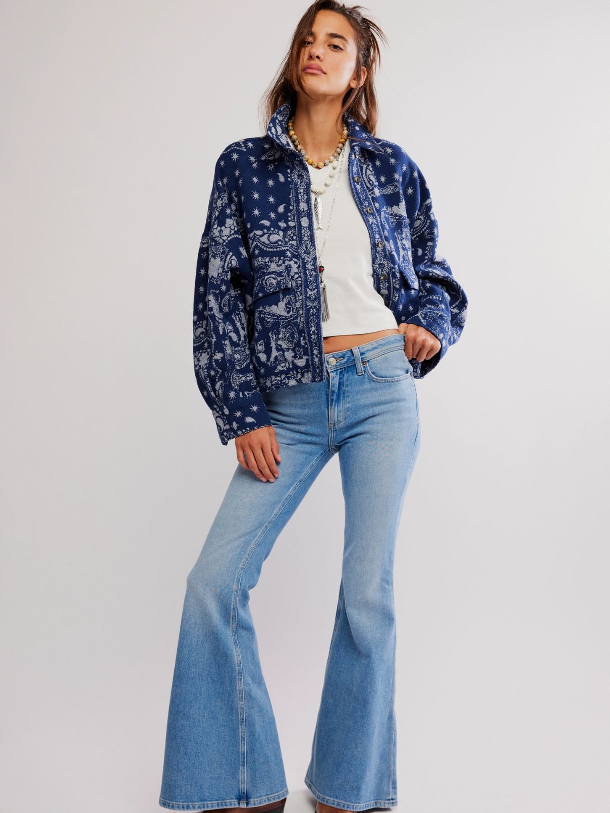 Free People Bandana Jacquard Shirt in Indigo