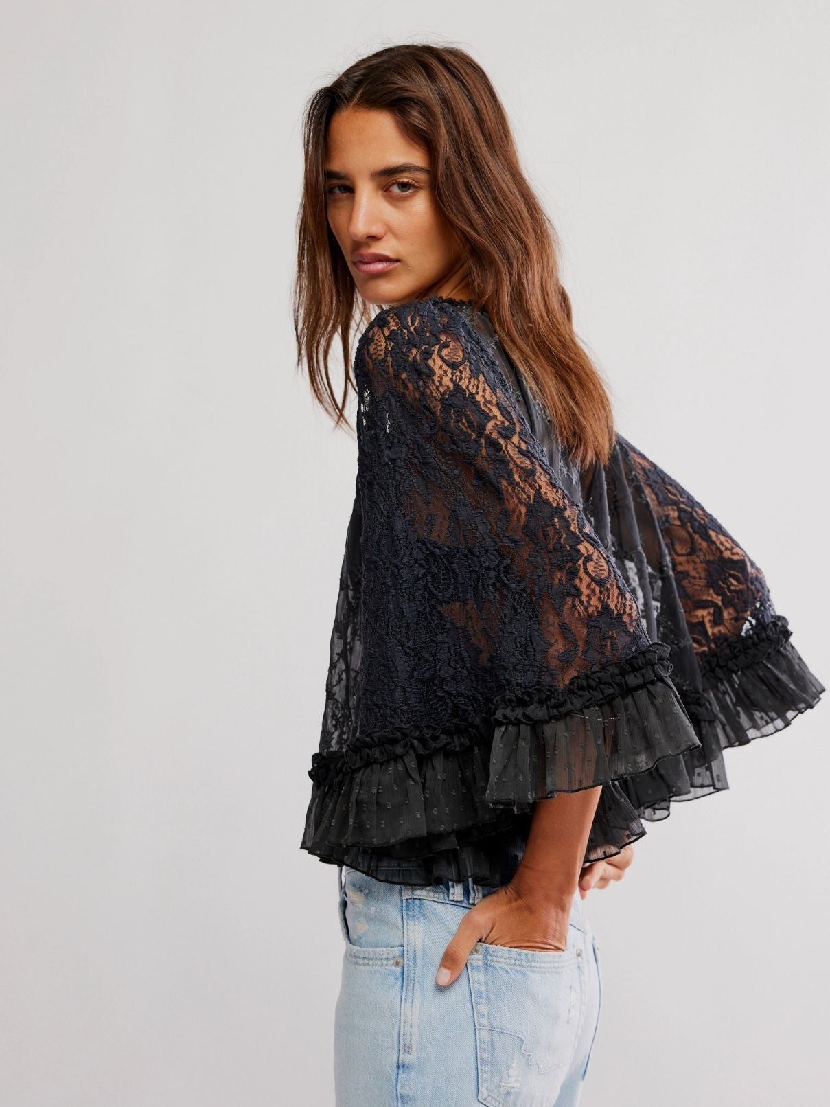 Free People Carly Cape Top in Bitumen