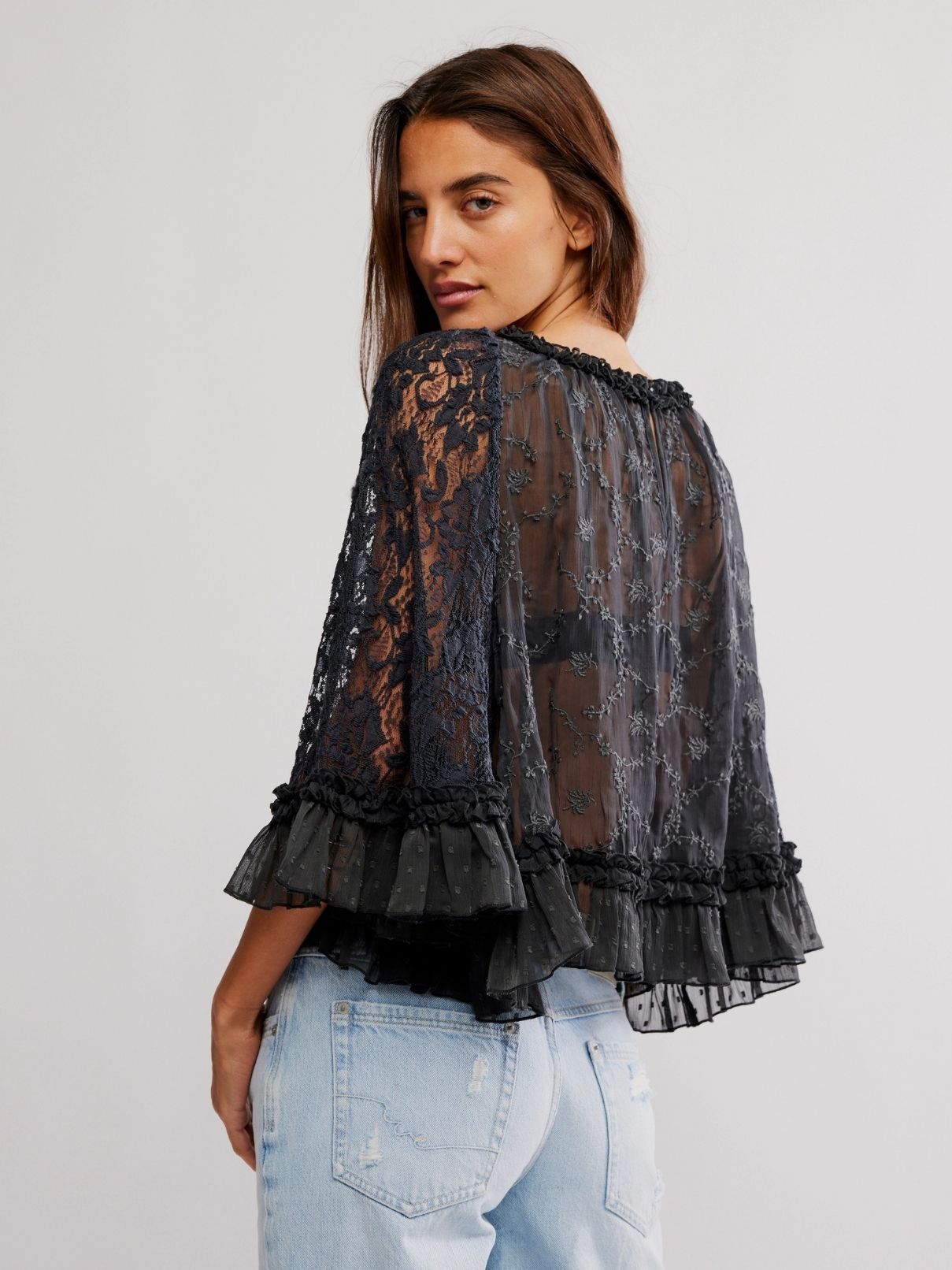 Free People Carly Cape Top in Bitumen
