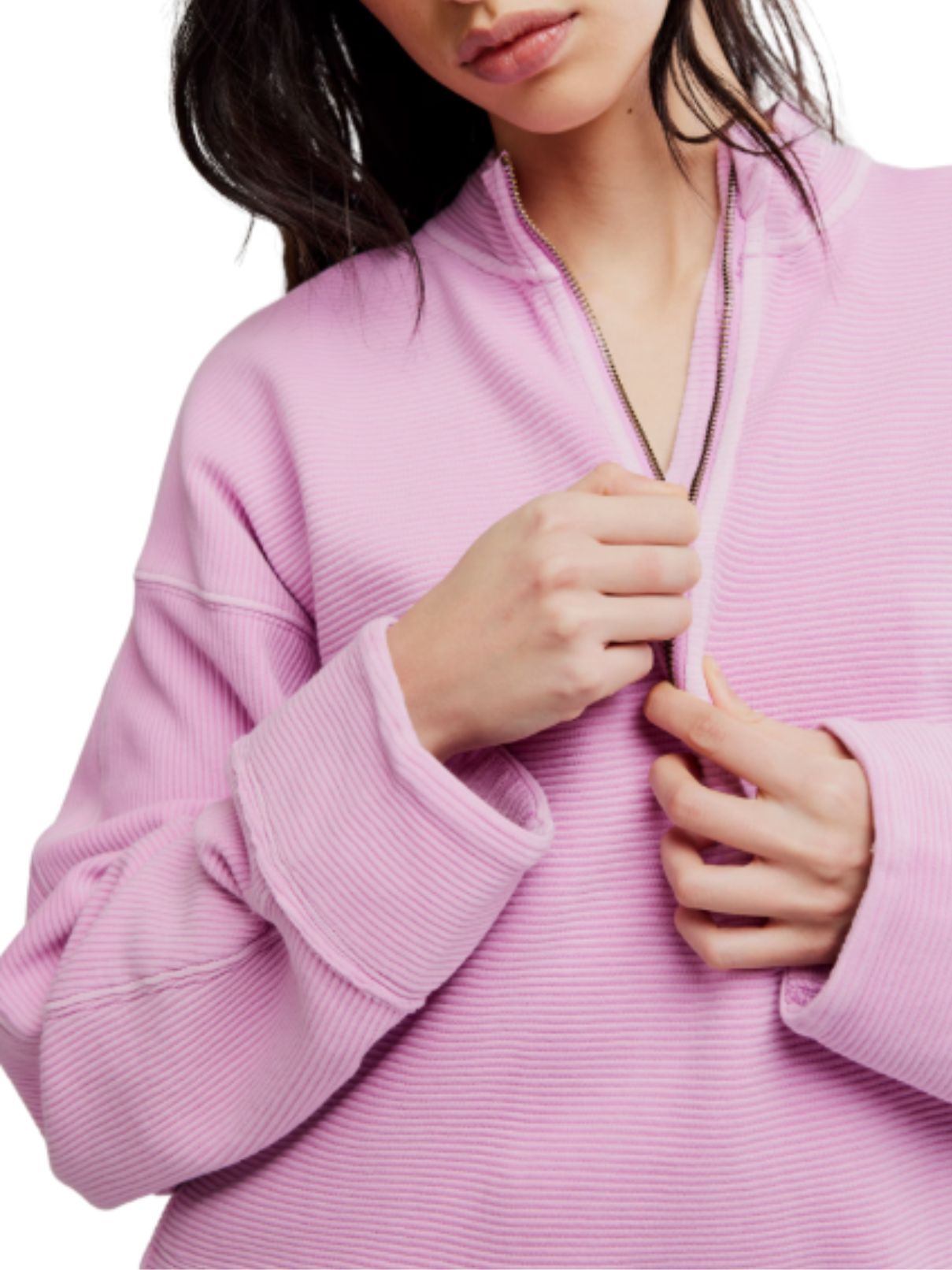 Free People Celeste Quarter Zip in Hummingbird Pink