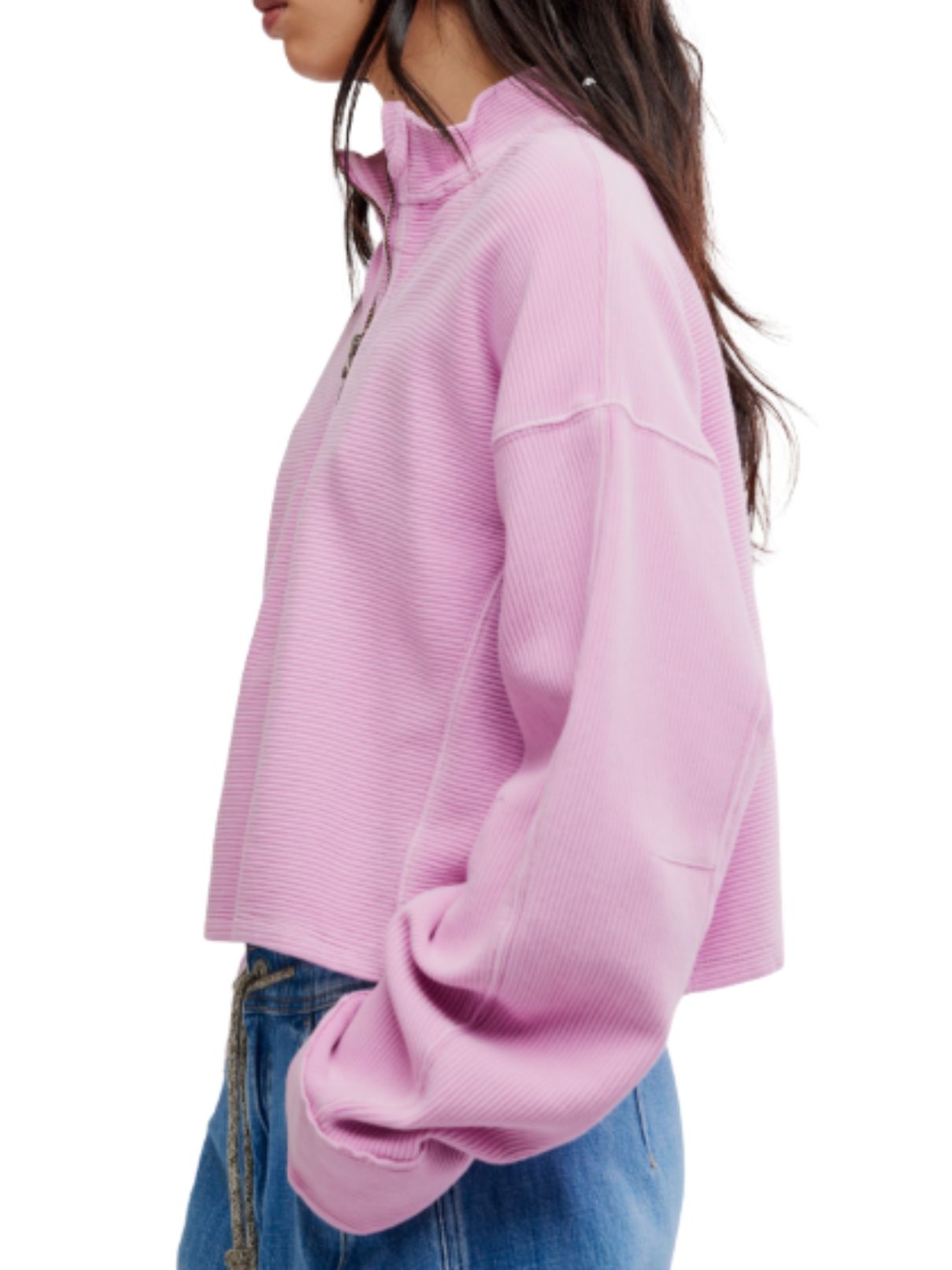 Free People Celeste Quarter Zip in Hummingbird Pink