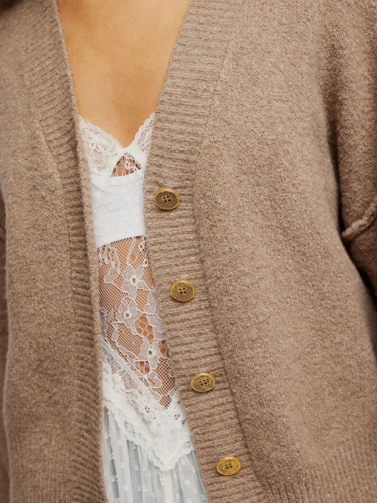 Free People Cool Of The Night Sweater in Mocha Melange