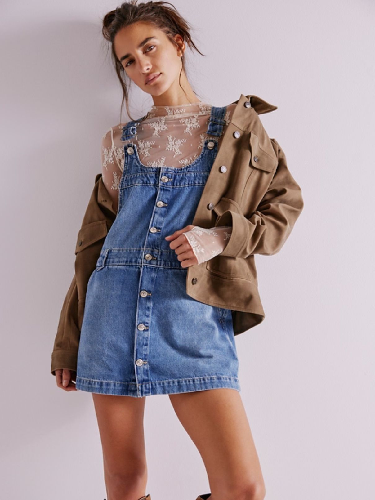 Free People Edie Denim Skirtall  in Nimbus