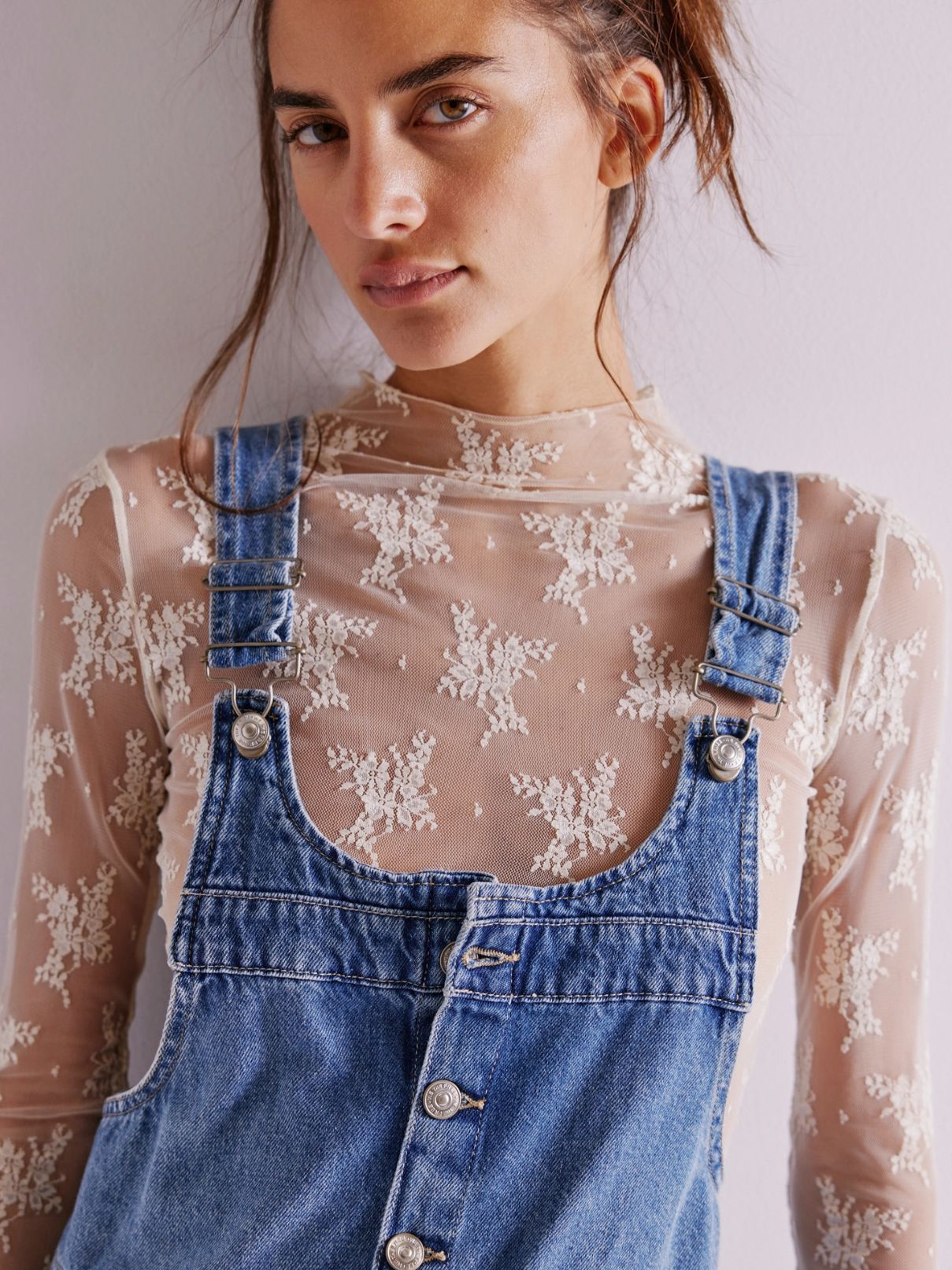 Free People Edie Denim Skirtall  in Nimbus