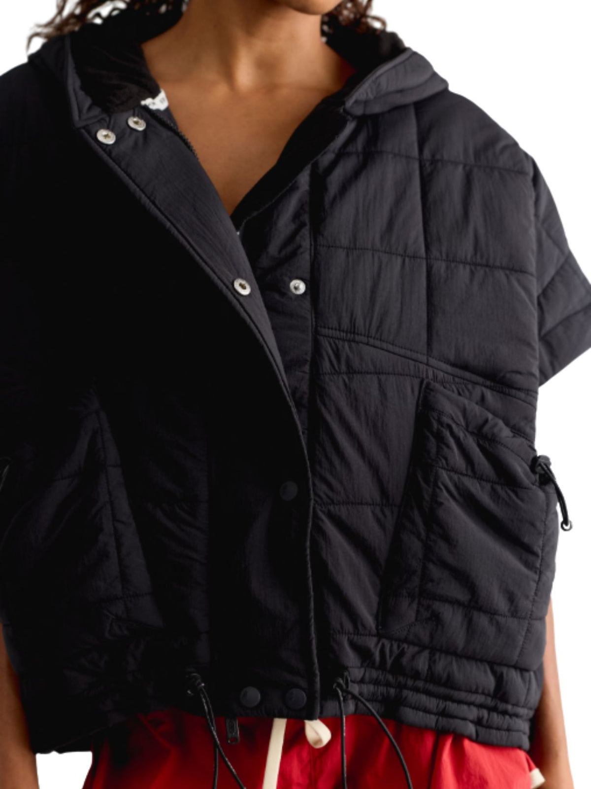 Free People FP Movement Happy Trails Quilted Hooded Poncho Vest in Black