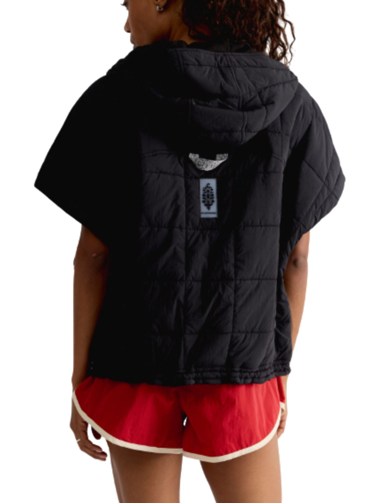 Free People FP Movement Happy Trails Quilted Hooded Poncho Vest in Black