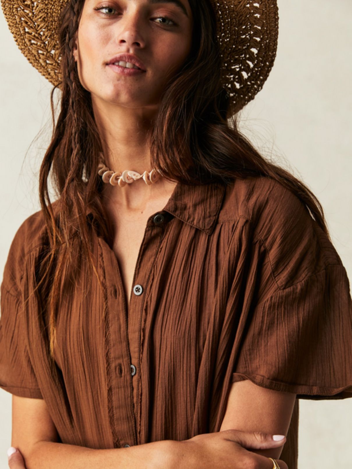 Free People Float Away Shirt in Chocolate Love