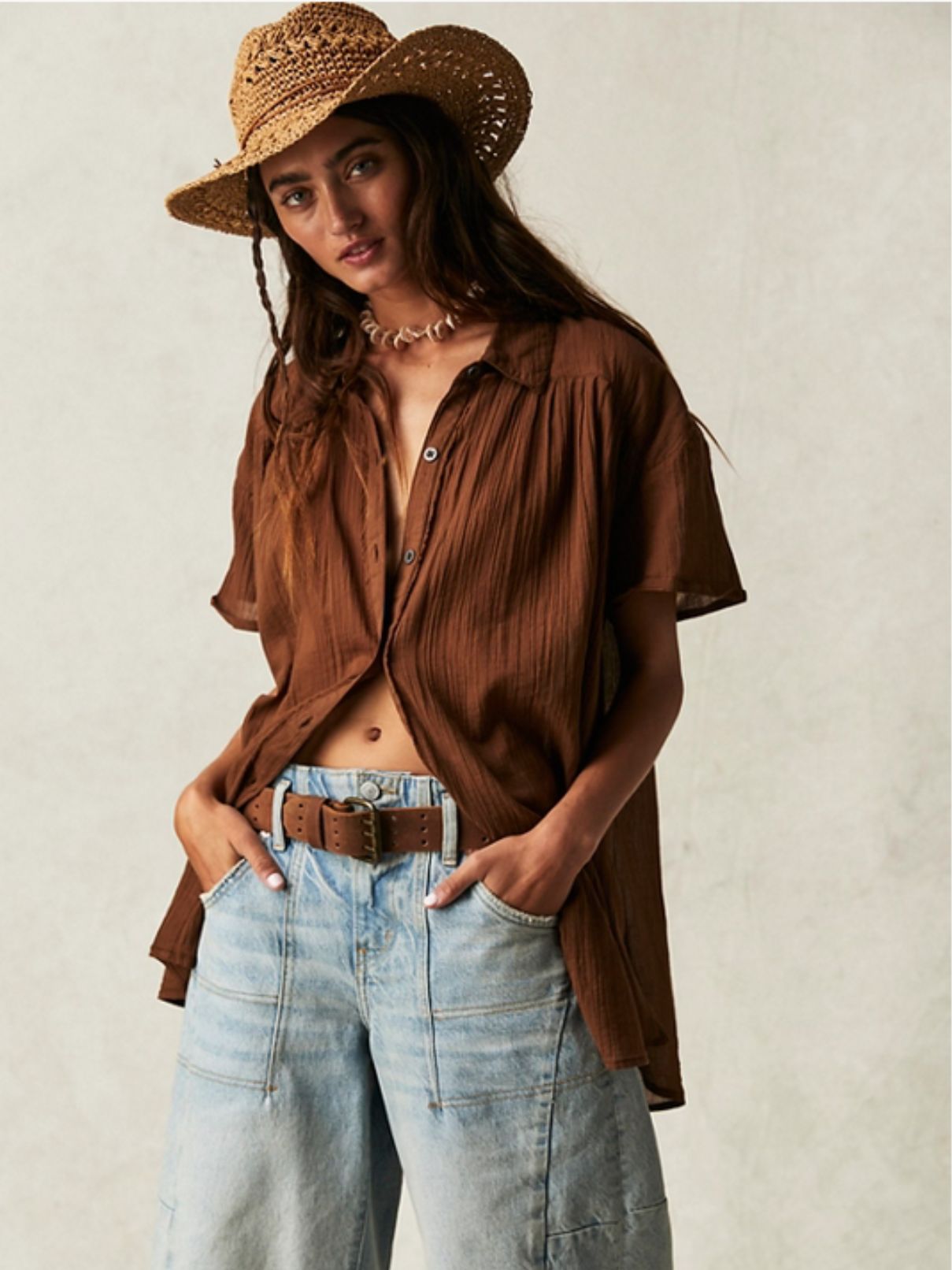 Free People Float Away Shirt in Chocolate Love