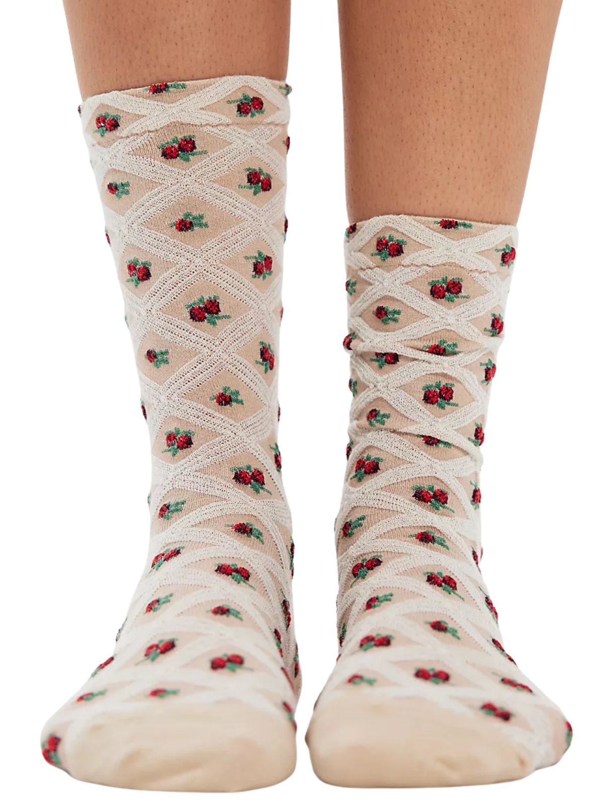 Free People Floral Jacquard Trouser Socks – Ivory