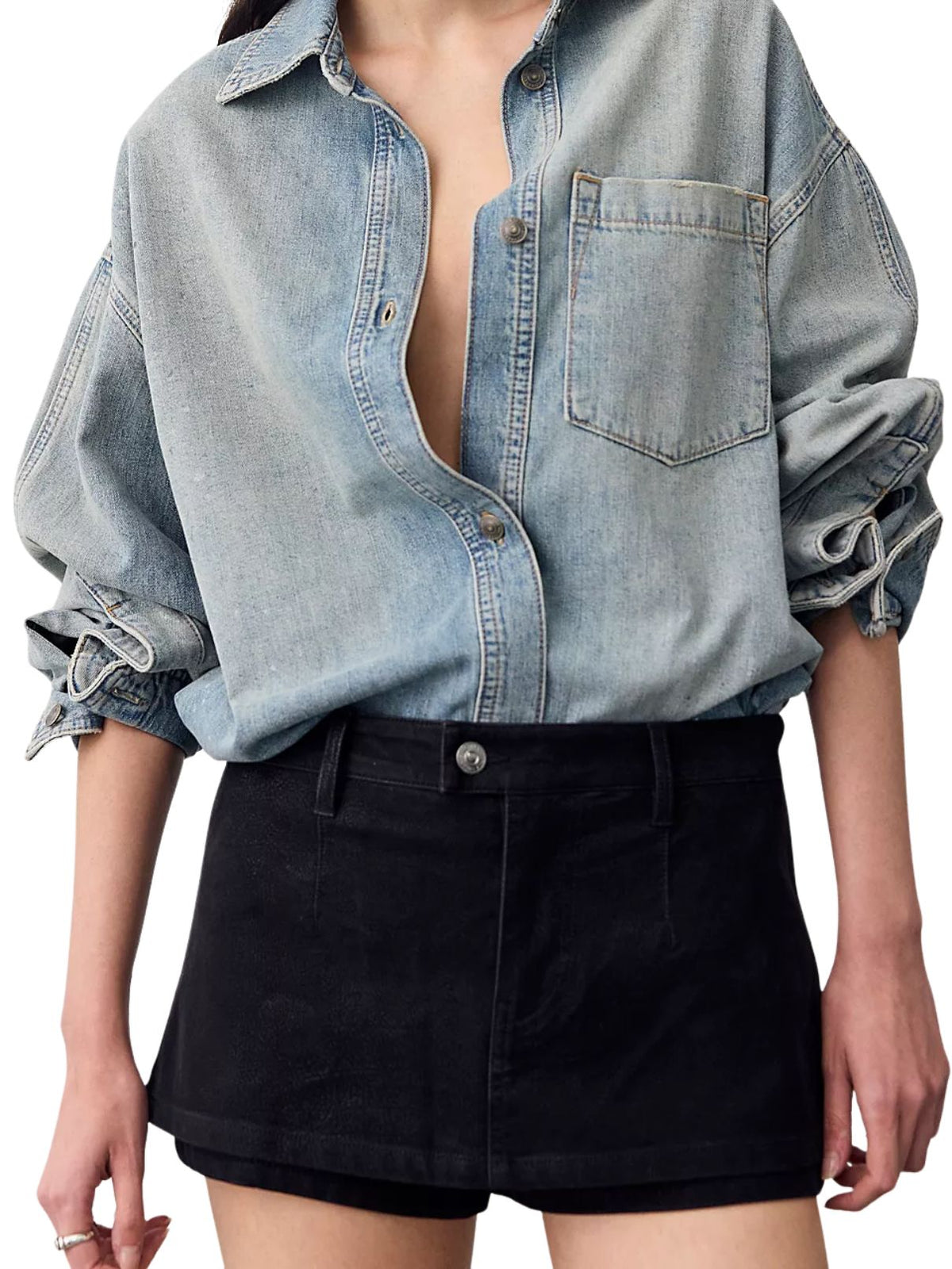 Free People Gallivanting Vegan Suede Peekaboo Skort in Black