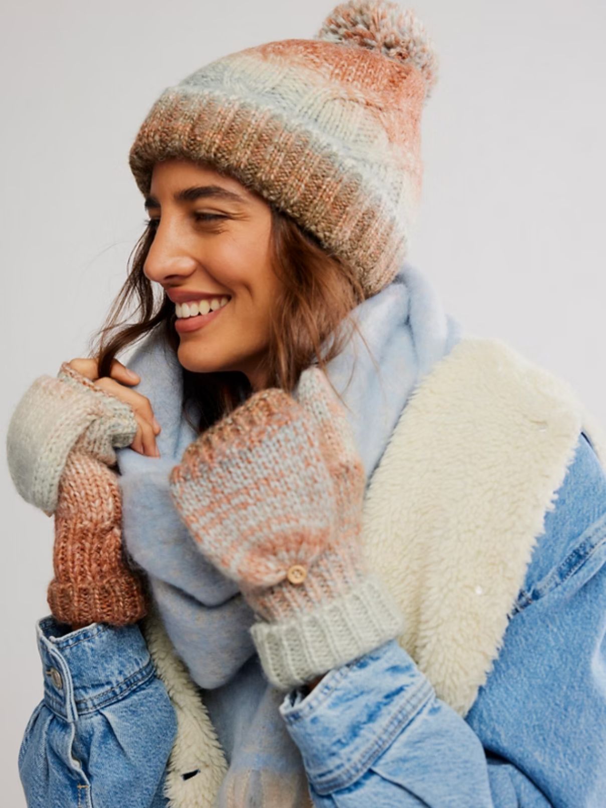 Free People Hat & Gloves Blue