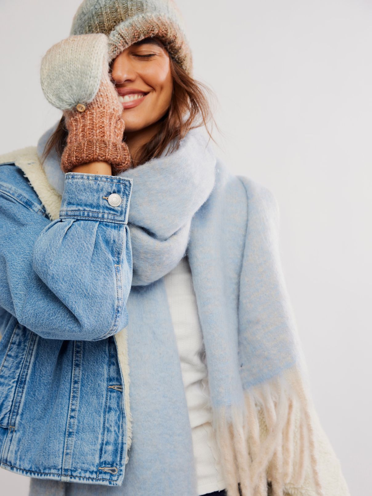 Free People Hat & Gloves Blue