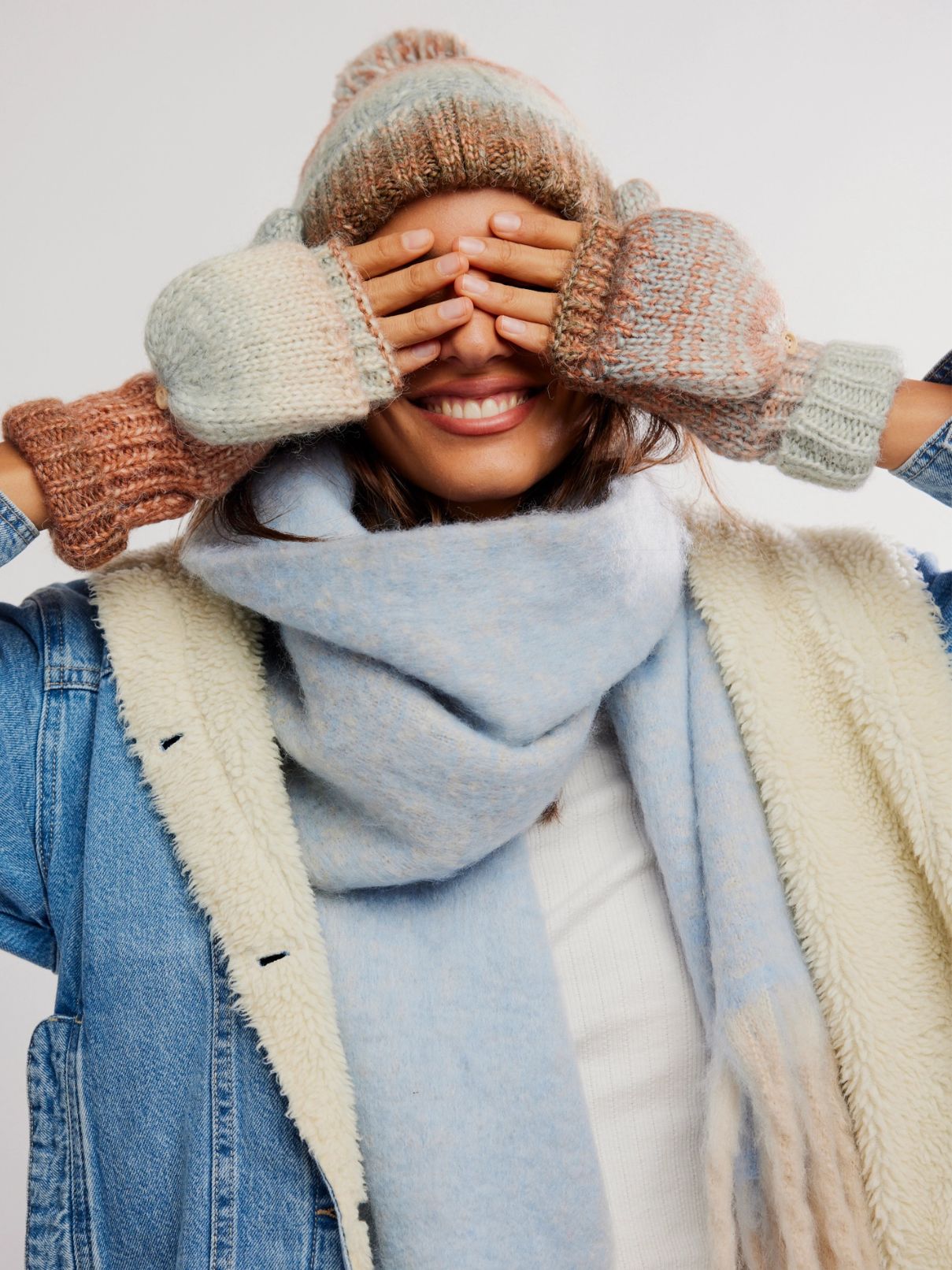 Free People Hat & Gloves Blue
