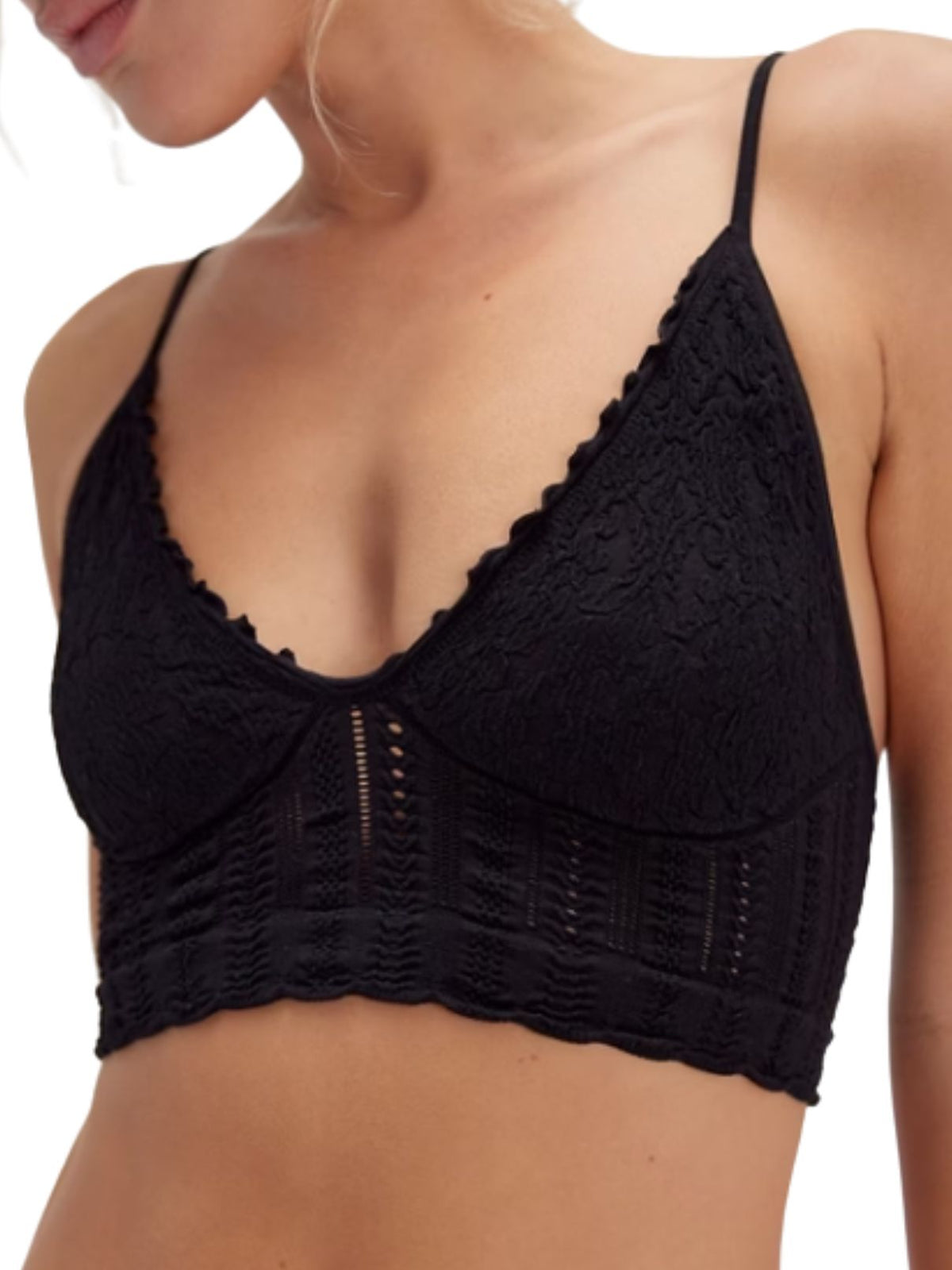 Free People Heirloom Seamless Longline V-Neck Bralette in Black