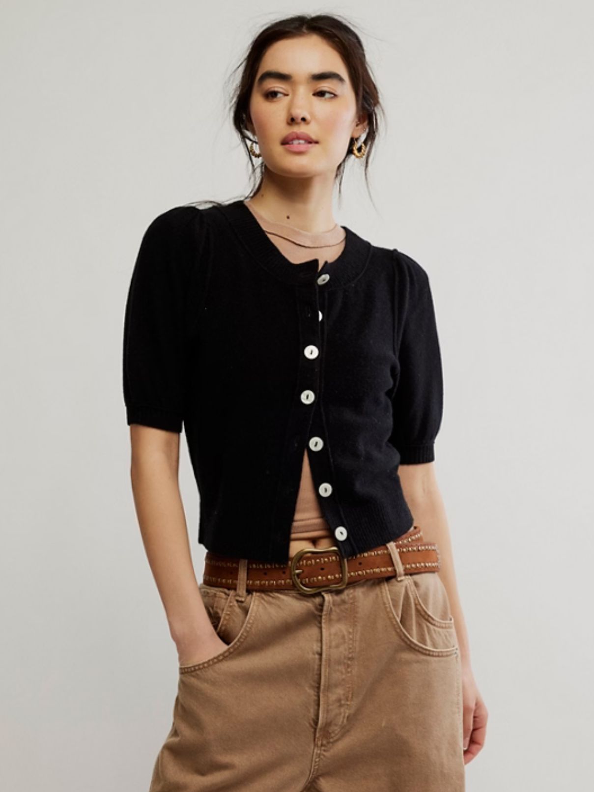 Free People Isla Solid Cardi in Velvet Black