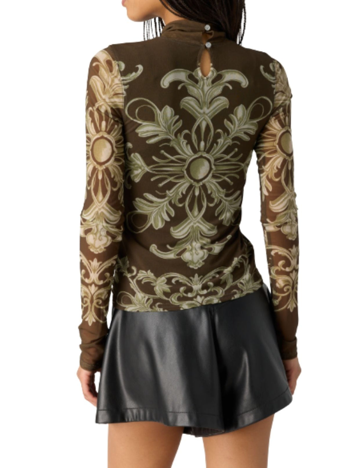Free People Jessa Long Sleeve Top in Olive Combo