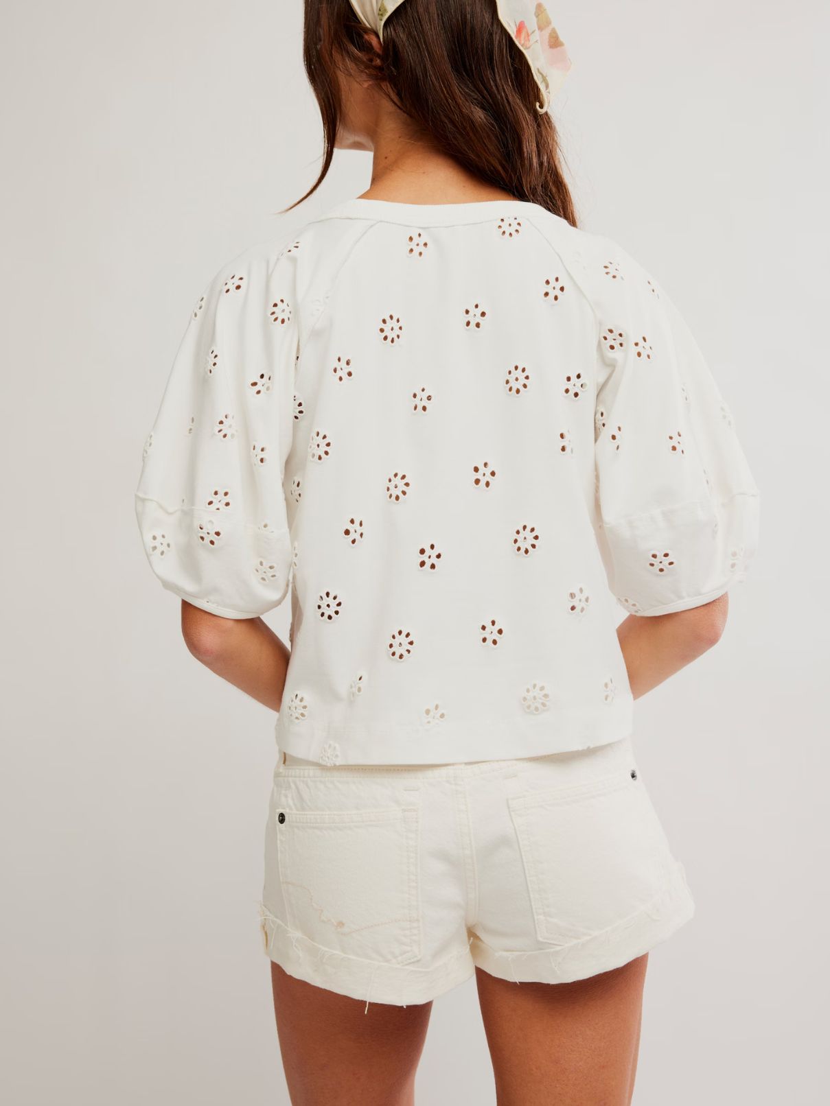 Free People Jessie Eyelet Tee in Whisper White
