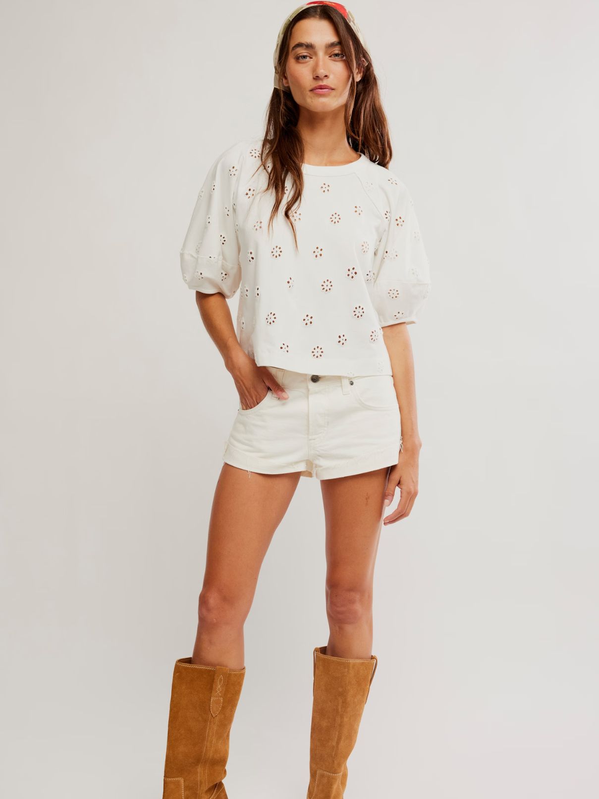 Free People Jessie Eyelet Tee in Whisper White
