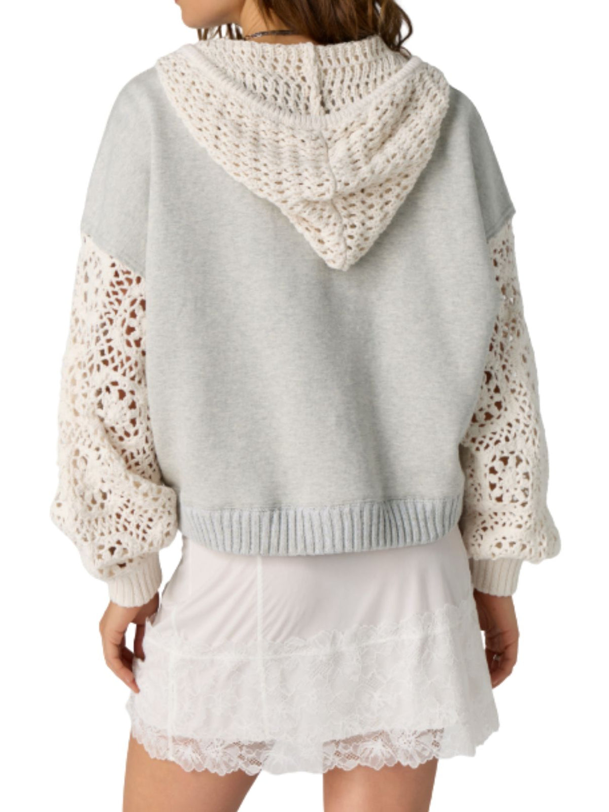 Free People Laced In Cotton Hoodie in Heather Grey