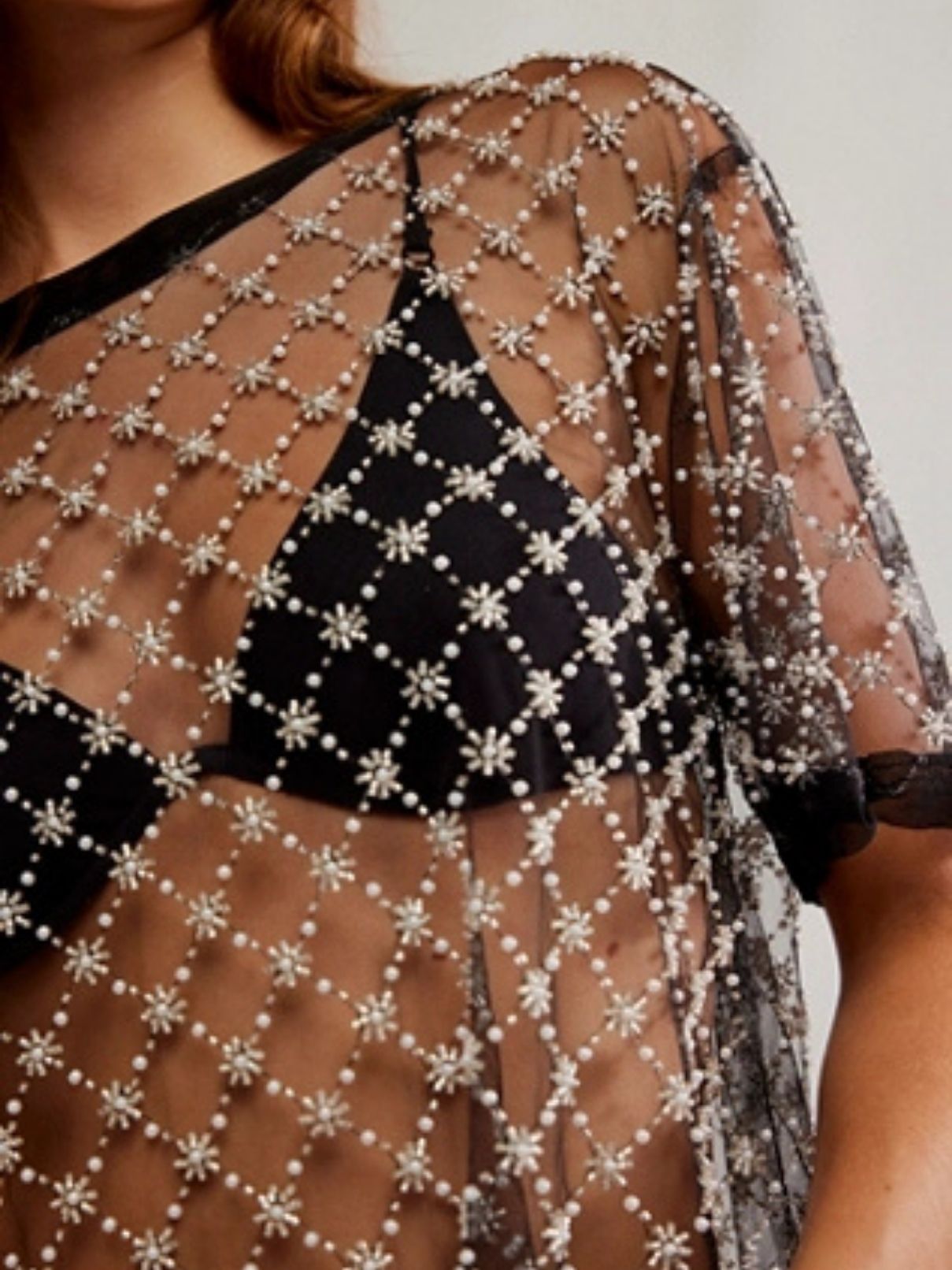 Free People Loir Embellished Knit Top in Black