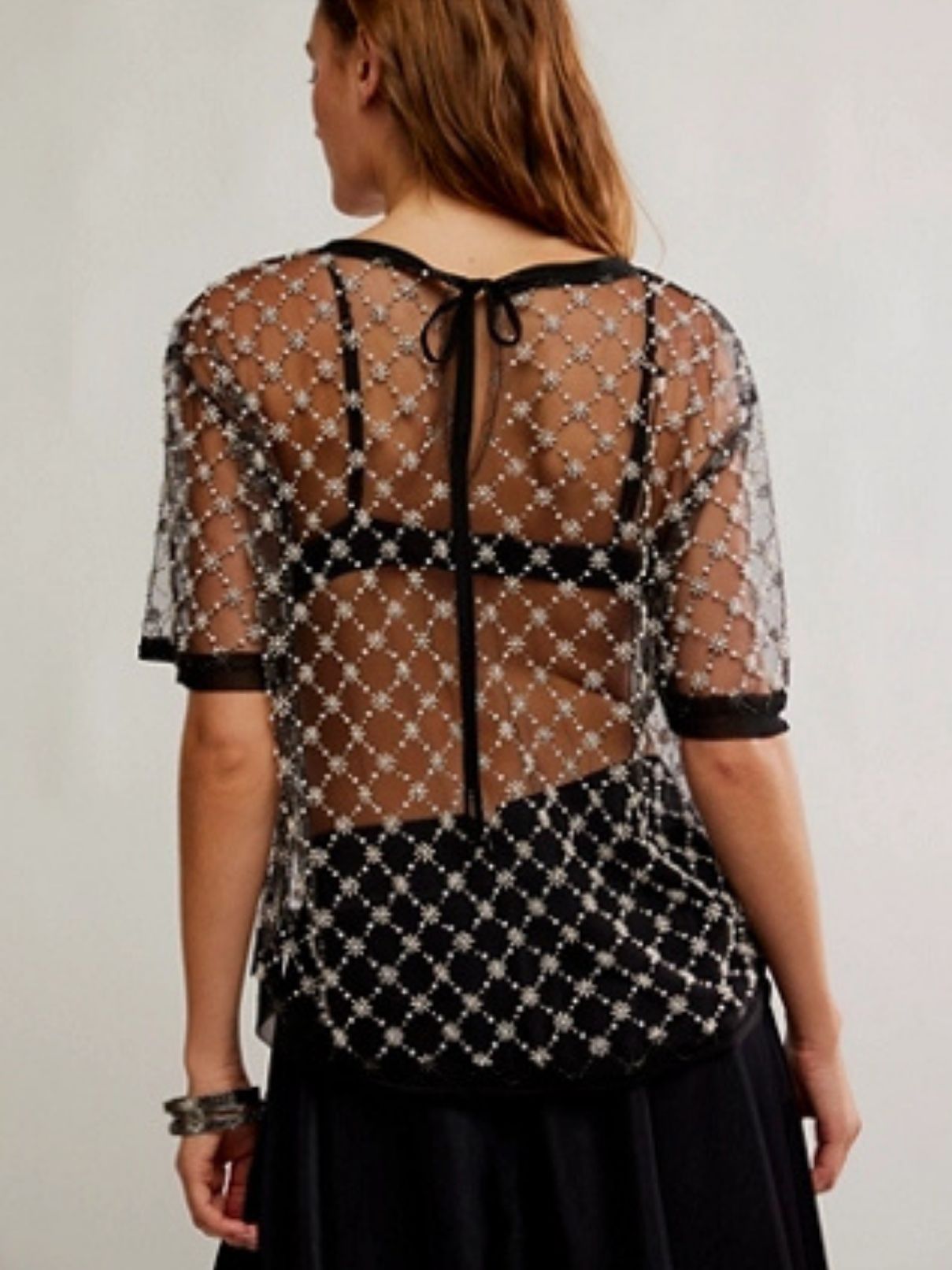 Free People Loir Embellished Knit Top in Black