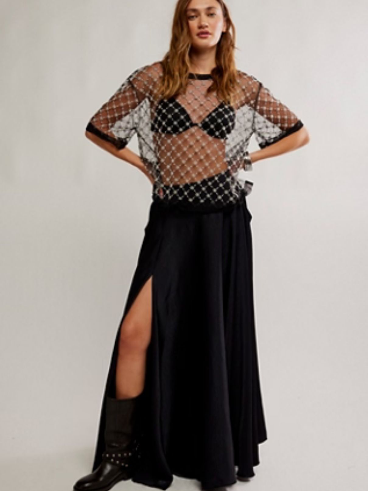 Free People Loir Embellished Knit Top in Black