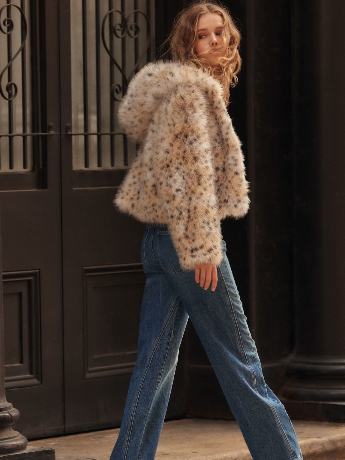 Free People Louder Please Hooded Snow Leopard Jacket