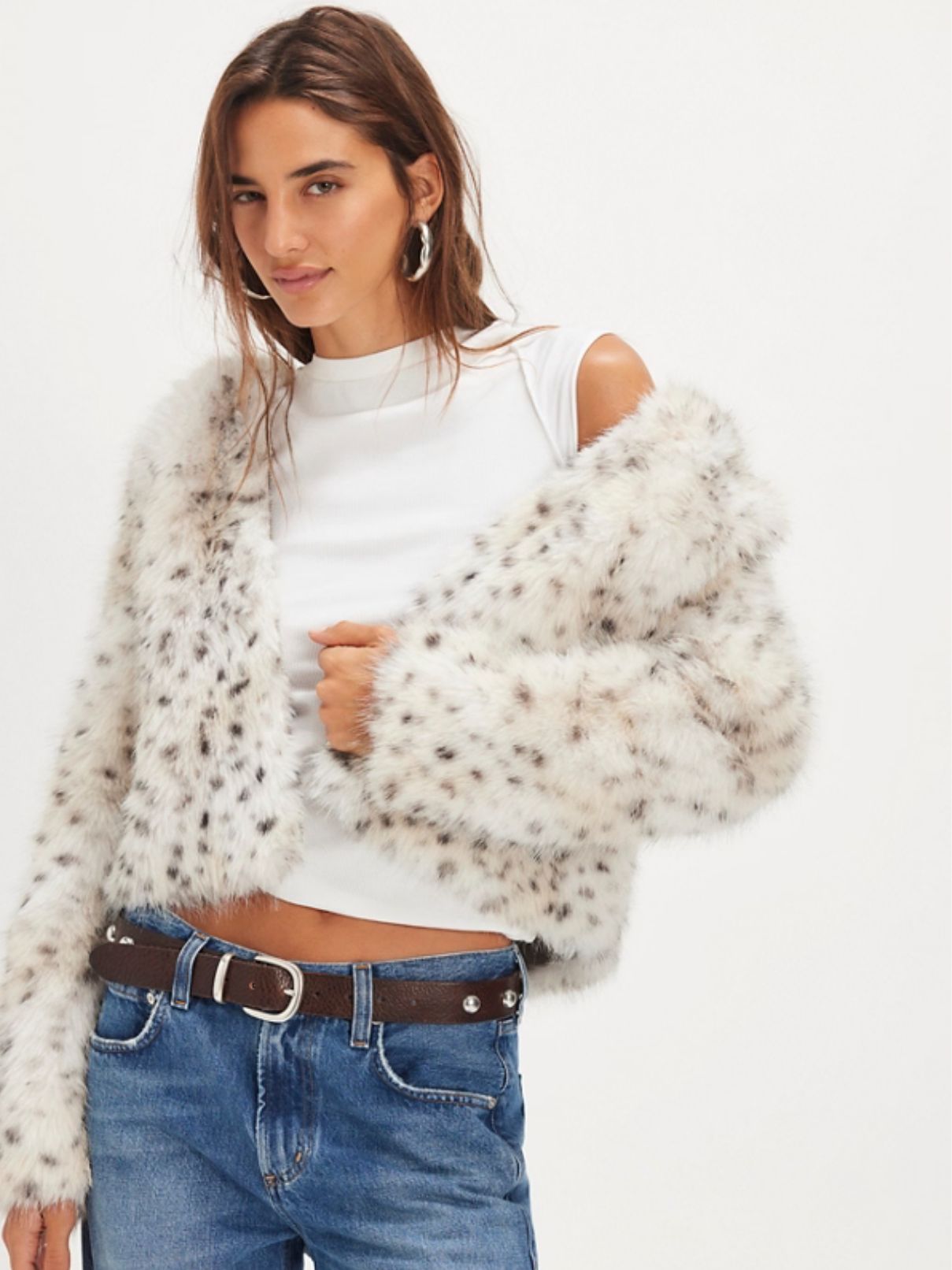Free People Louder Please Hooded Snow Leopard Jacket