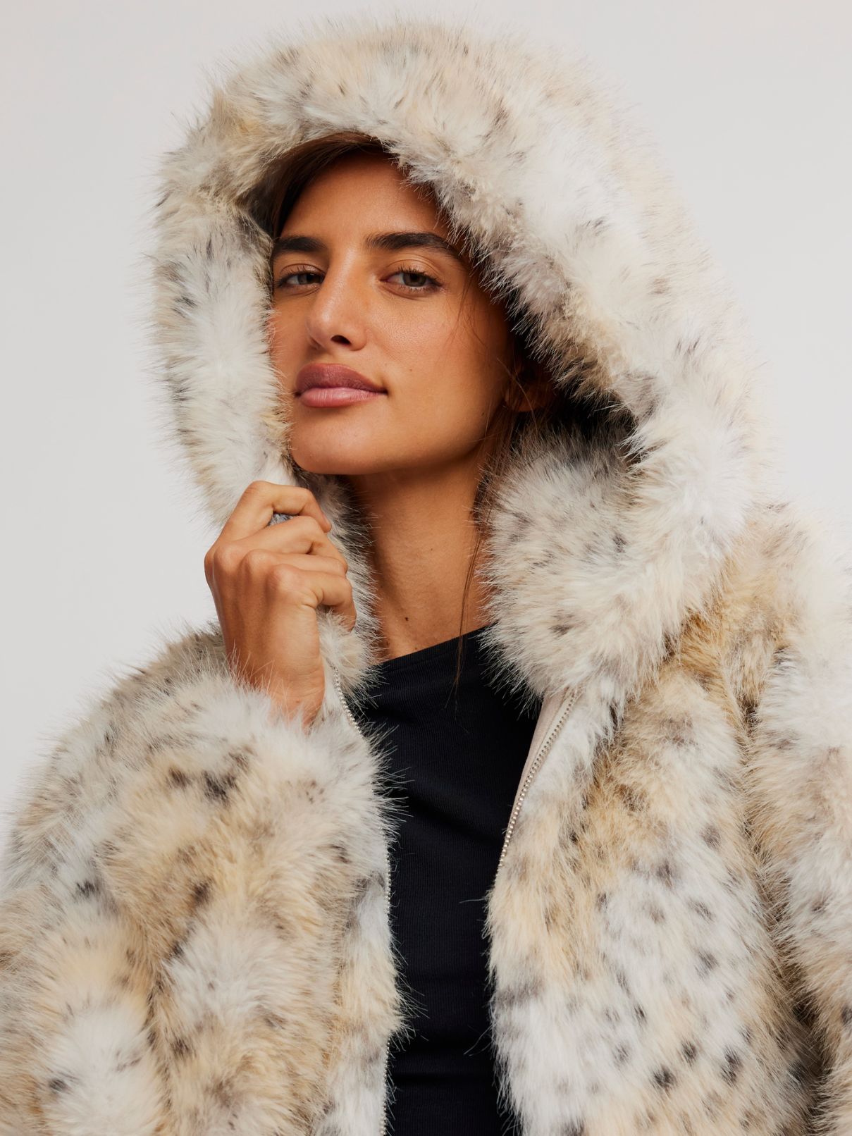 Free People Louder Please Hooded Snow Leopard Jacket