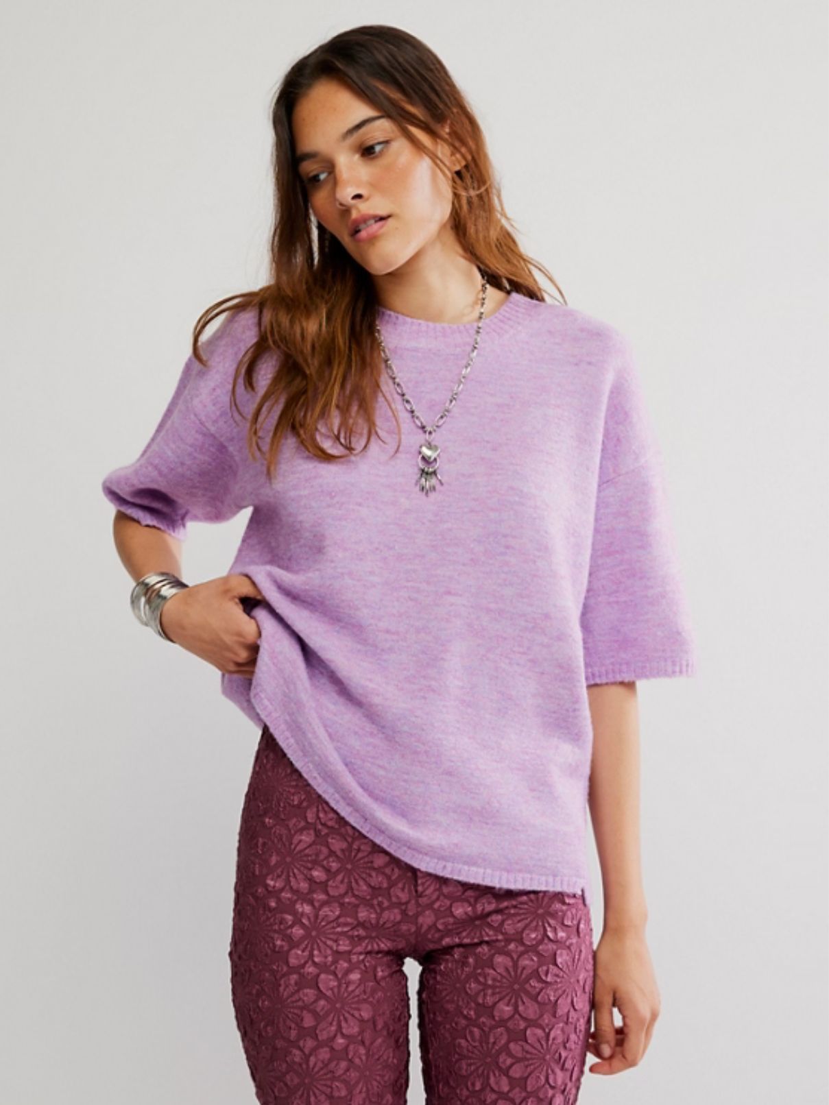 Free People Margot Sweater Tee in Lilac Spell Melange