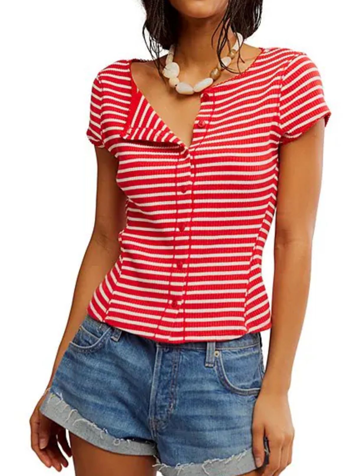 Free People Most Wanted Stripe Rib Top in Red/White Stripe 