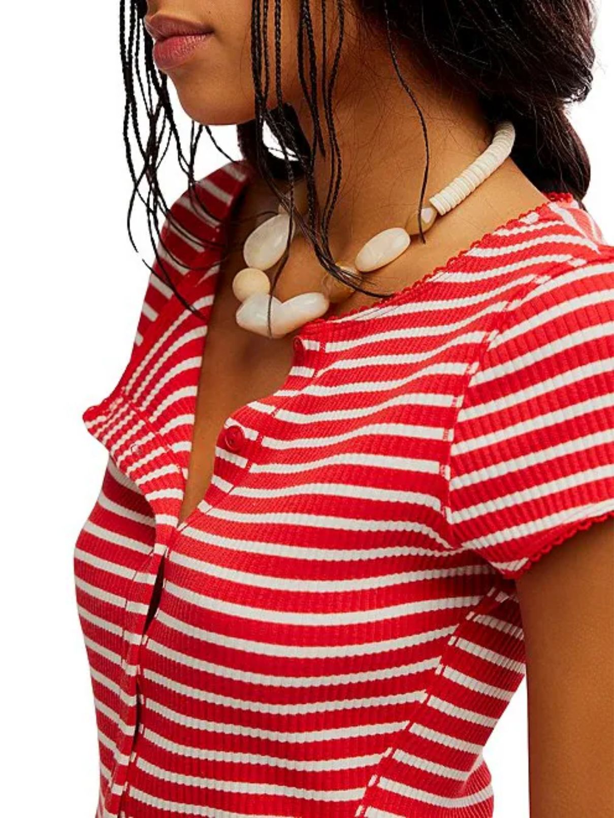Free People Most Wanted Stripe Rib Top in Red/White Stripe 