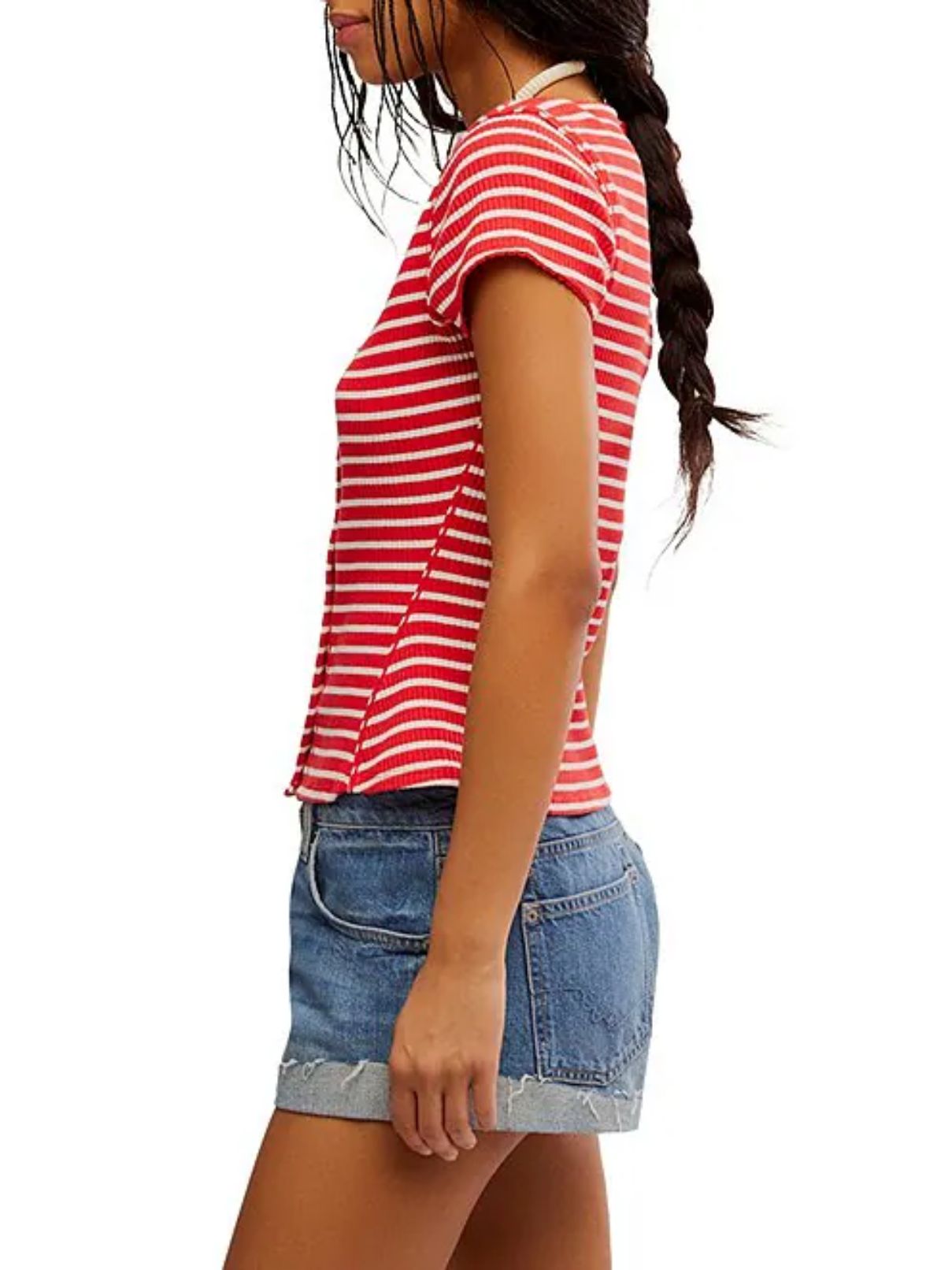 Free People Most Wanted Stripe Rib Top in Red/White Stripe 