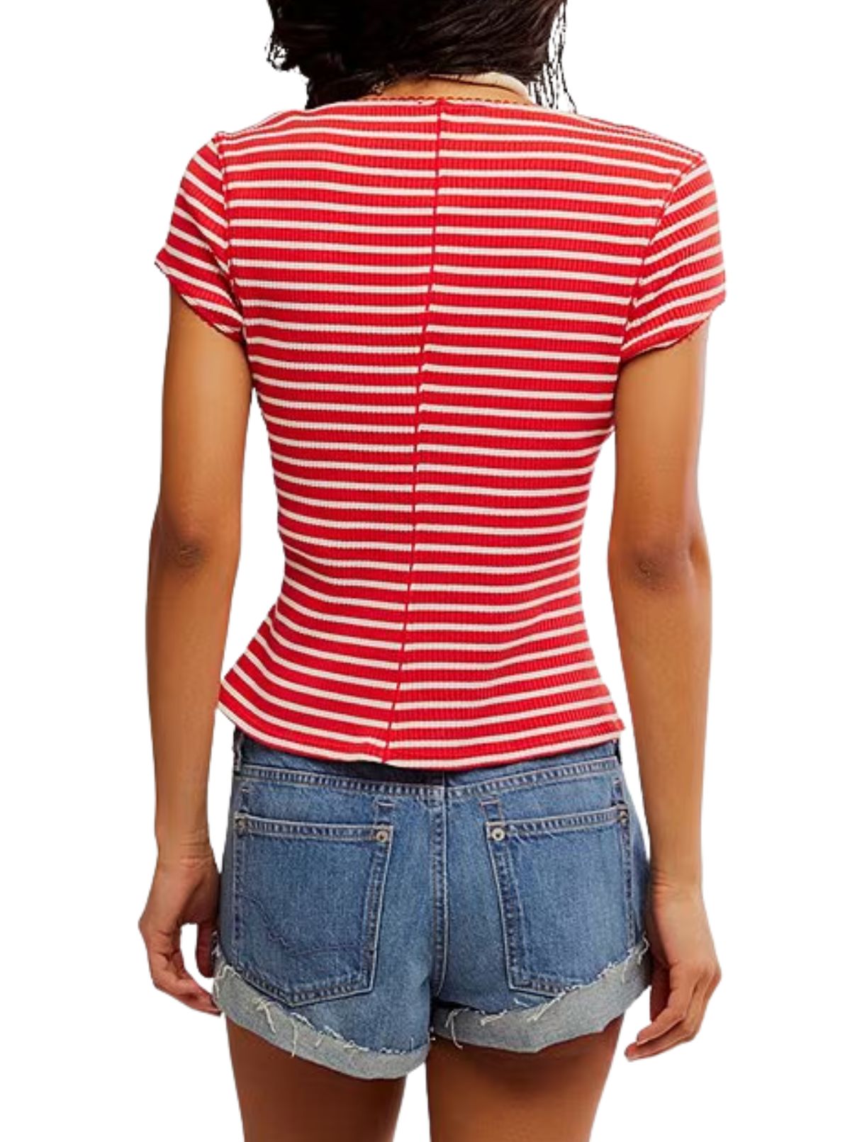 Free People Most Wanted Stripe Rib Top in Red/White Stripe 