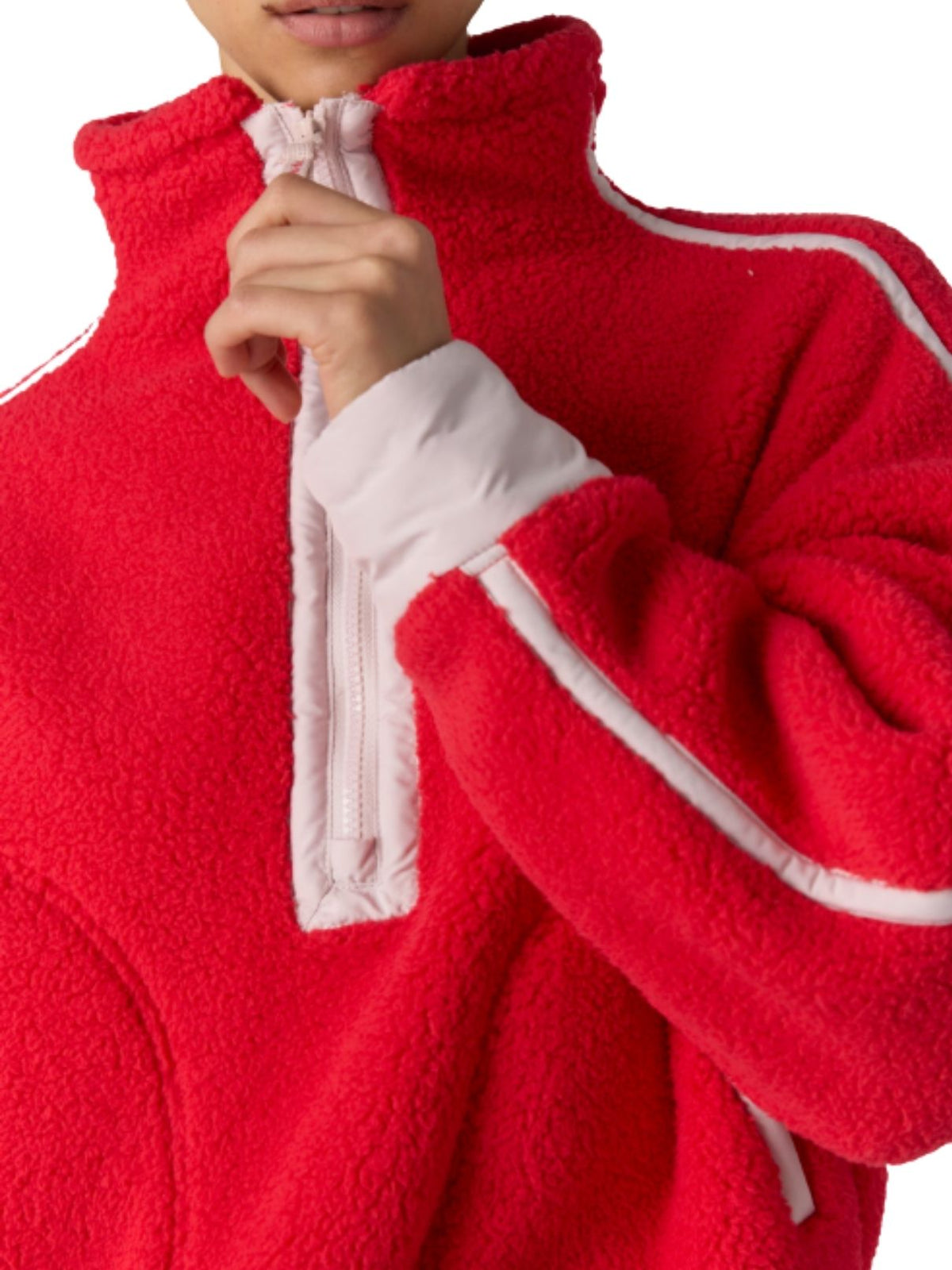 Free People Mountain High Half-Zip Fleece in Candy Apple with Pearl