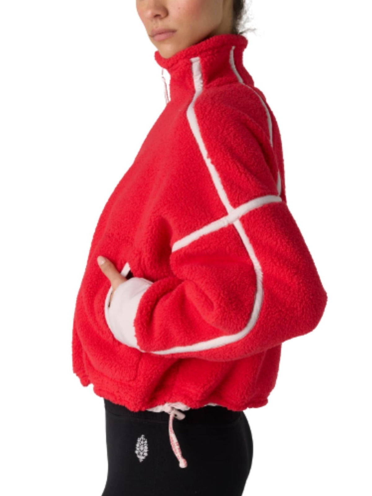 Free People Mountain High Half-Zip Fleece in Candy Apple with Pearl