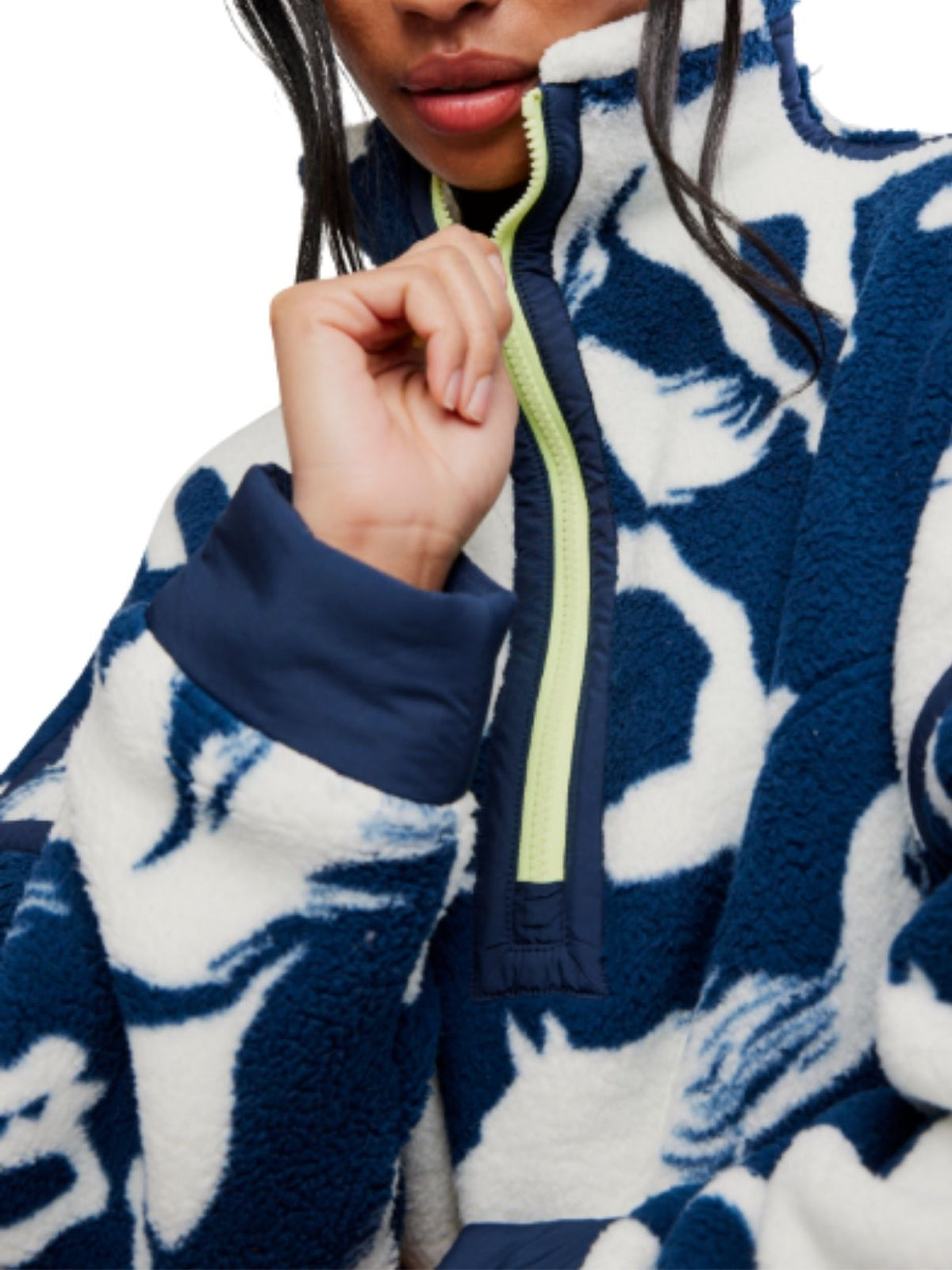 Free People Mountain High Printed Half-Zip Fleece in Wild Horses Navy Combo
