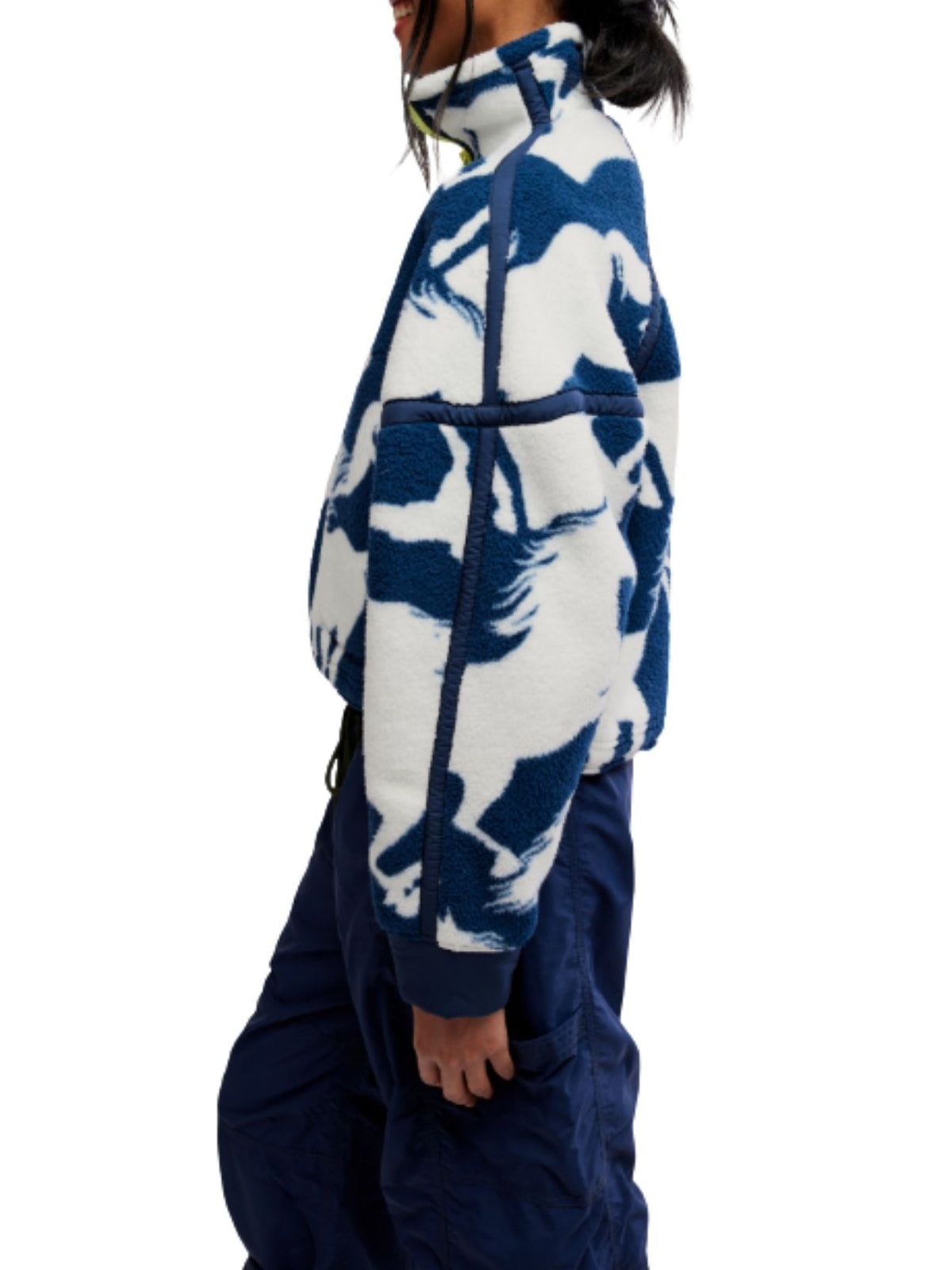 Free People Mountain High Printed Half-Zip Fleece in Wild Horses Navy Combo