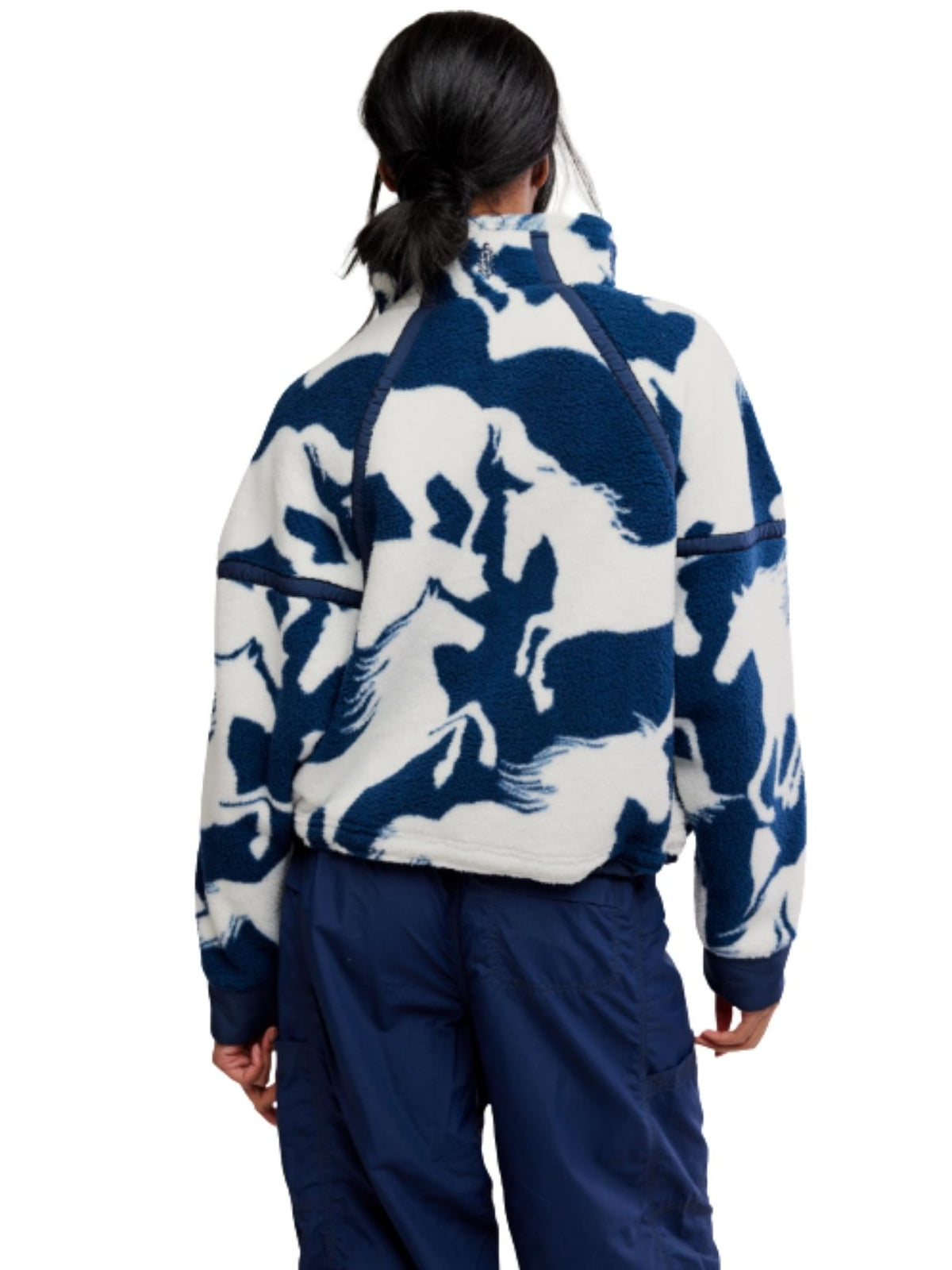 Free People Mountain High Printed Half-Zip Fleece in Wild Horses Navy Combo